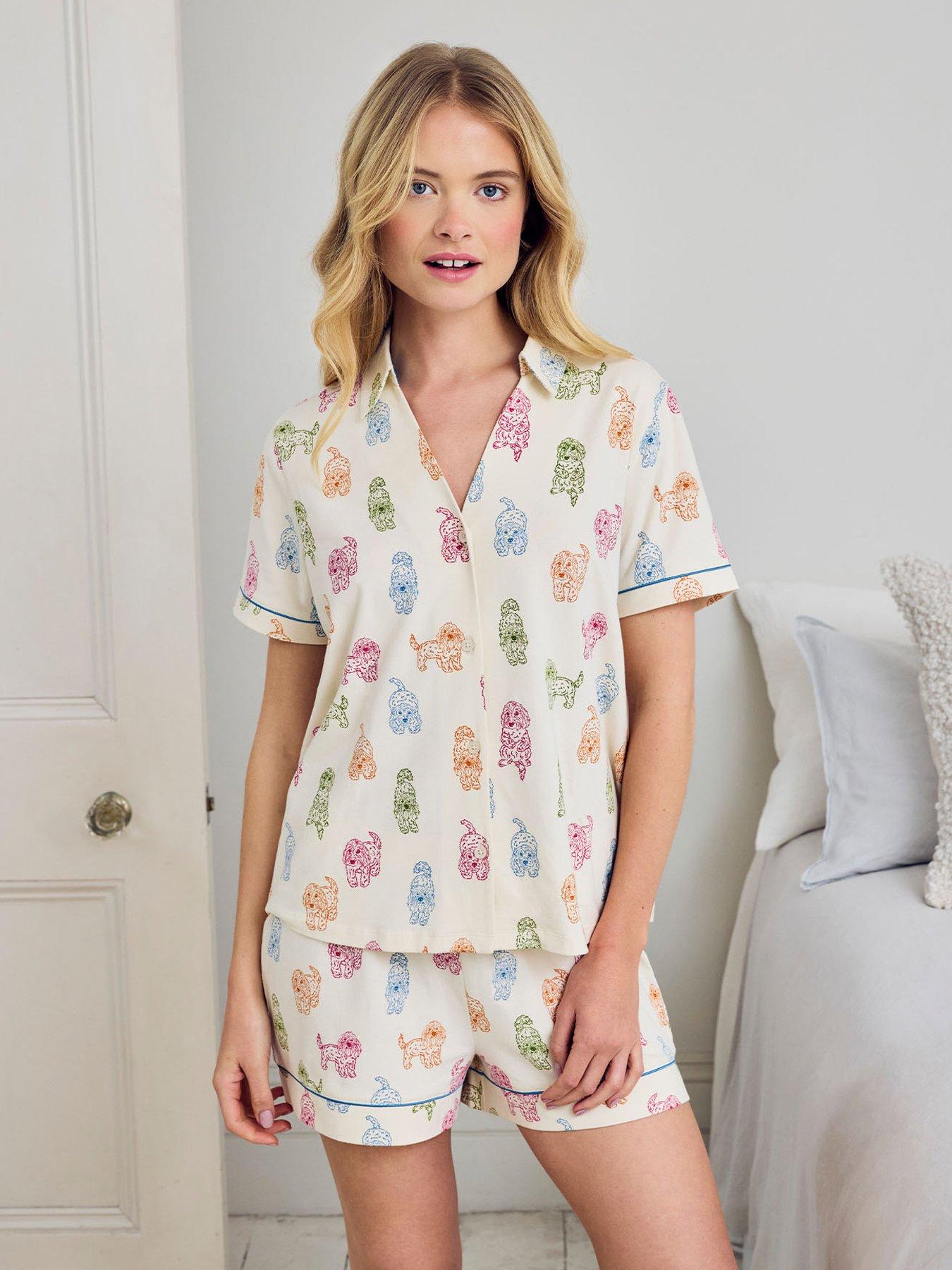 CHELSEA PEERS Chelsea Peers Short Sleeve Revere And Short Set, Organic Cotton