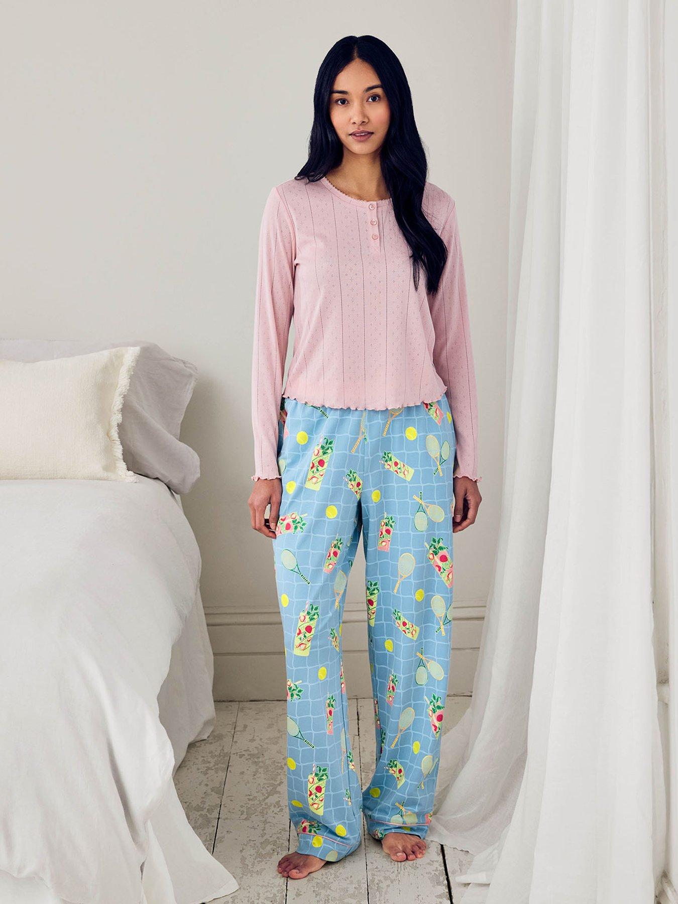 CHELSEA PEERS Cheslea Peers Pointelle Henley With Branded Elastic Organic Cotton Bottoms