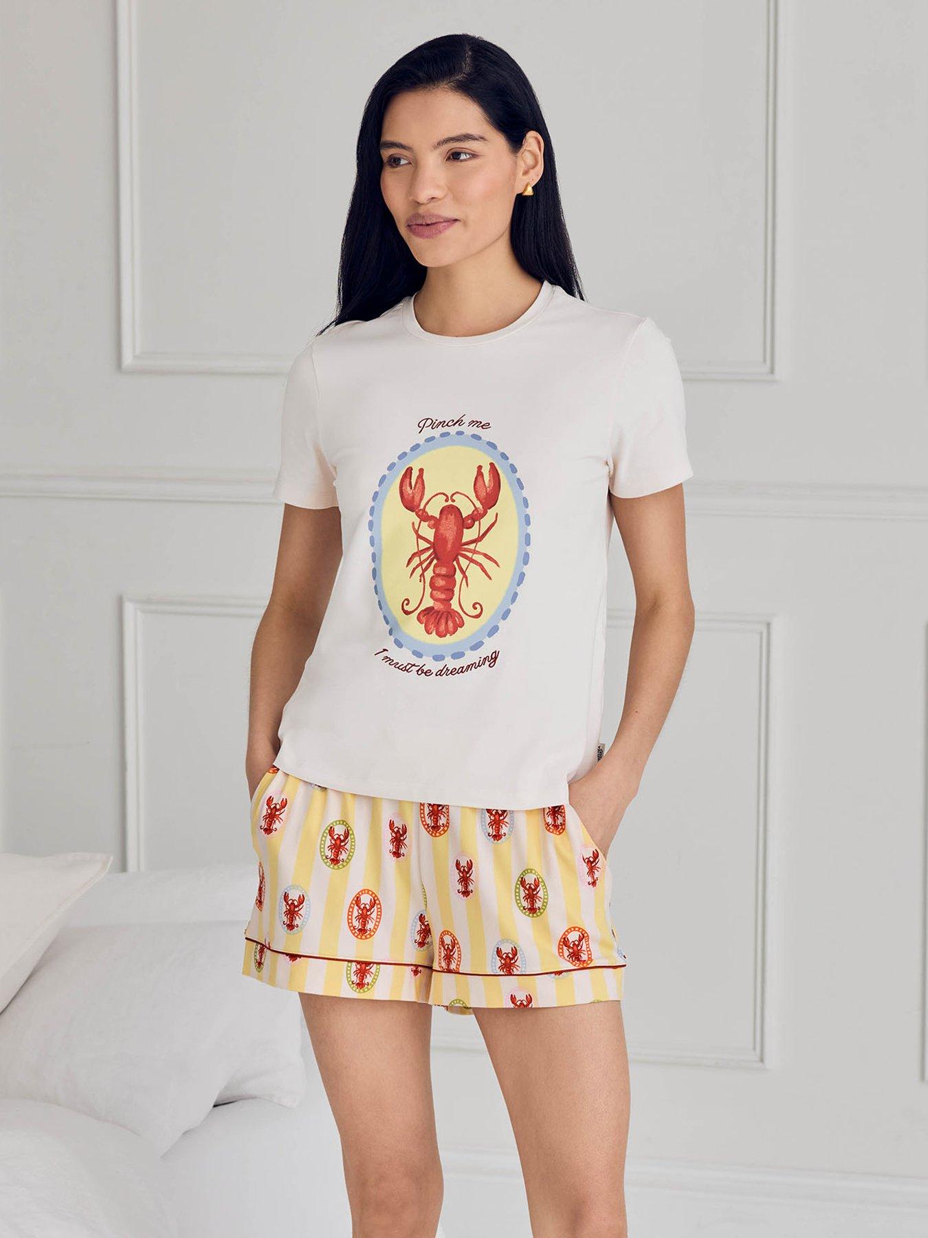 CHELSEA PEERS Embroidered Lobster Stripe Graphic Tee Short Pyjama Set - Print