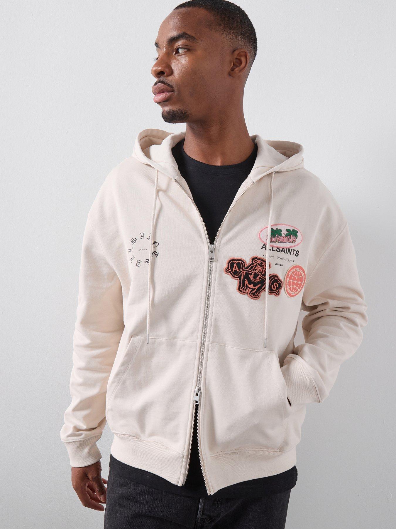AllSaints Patcher Zip Through Hoodie - White