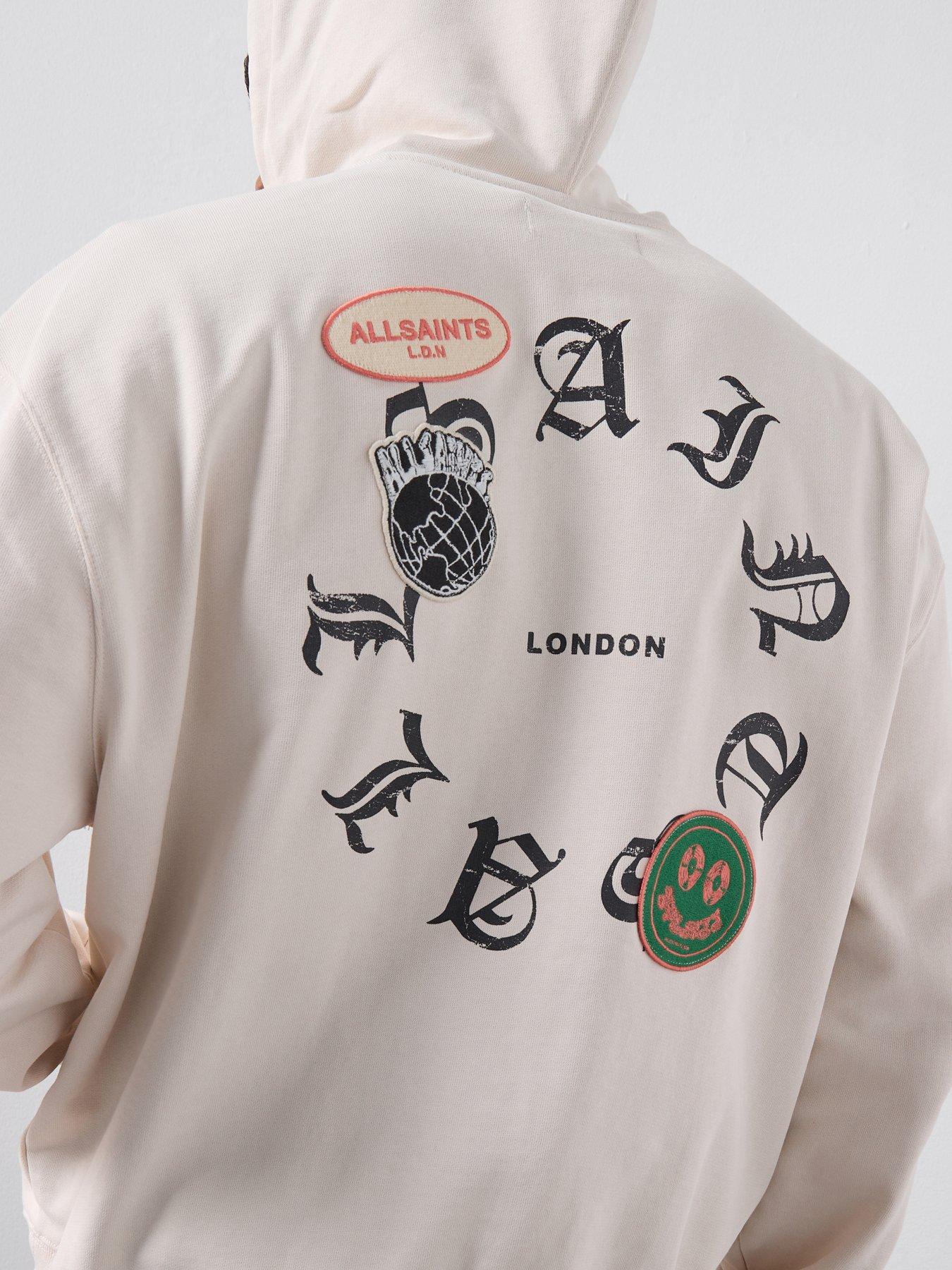 Image 4 of 6 of AllSaints Patcher Zip Through Hoodie - White