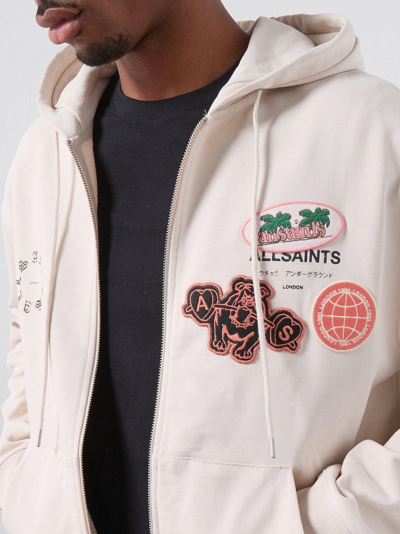 Image 6 of 6 of AllSaints Patcher Zip Through Hoodie - White