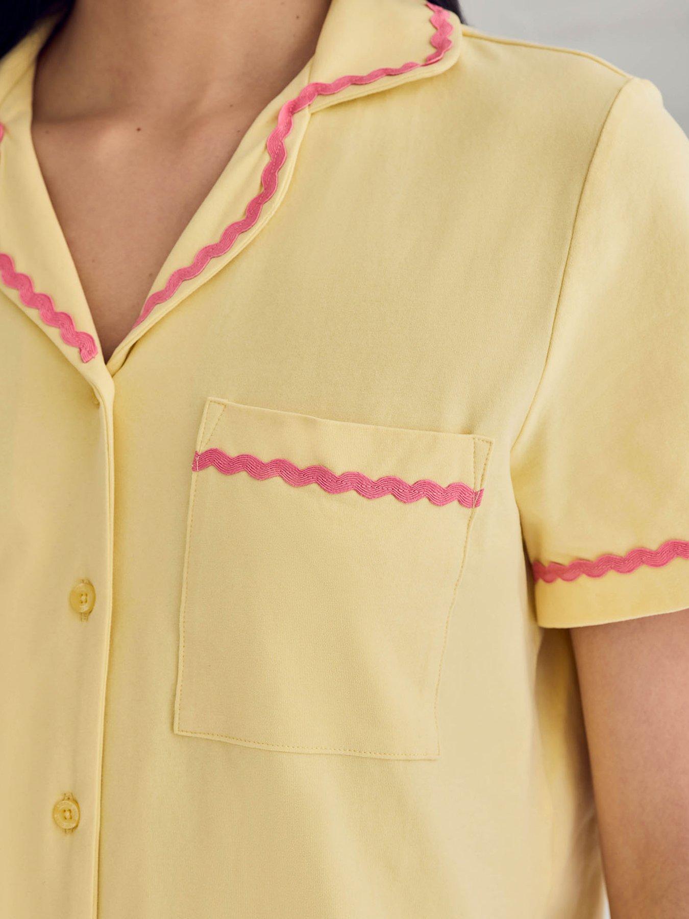 Image 6 of 6 of CHELSEA PEERS Cotton Embroidered Back Time For A Nap Short Pyjama Set - Yellow