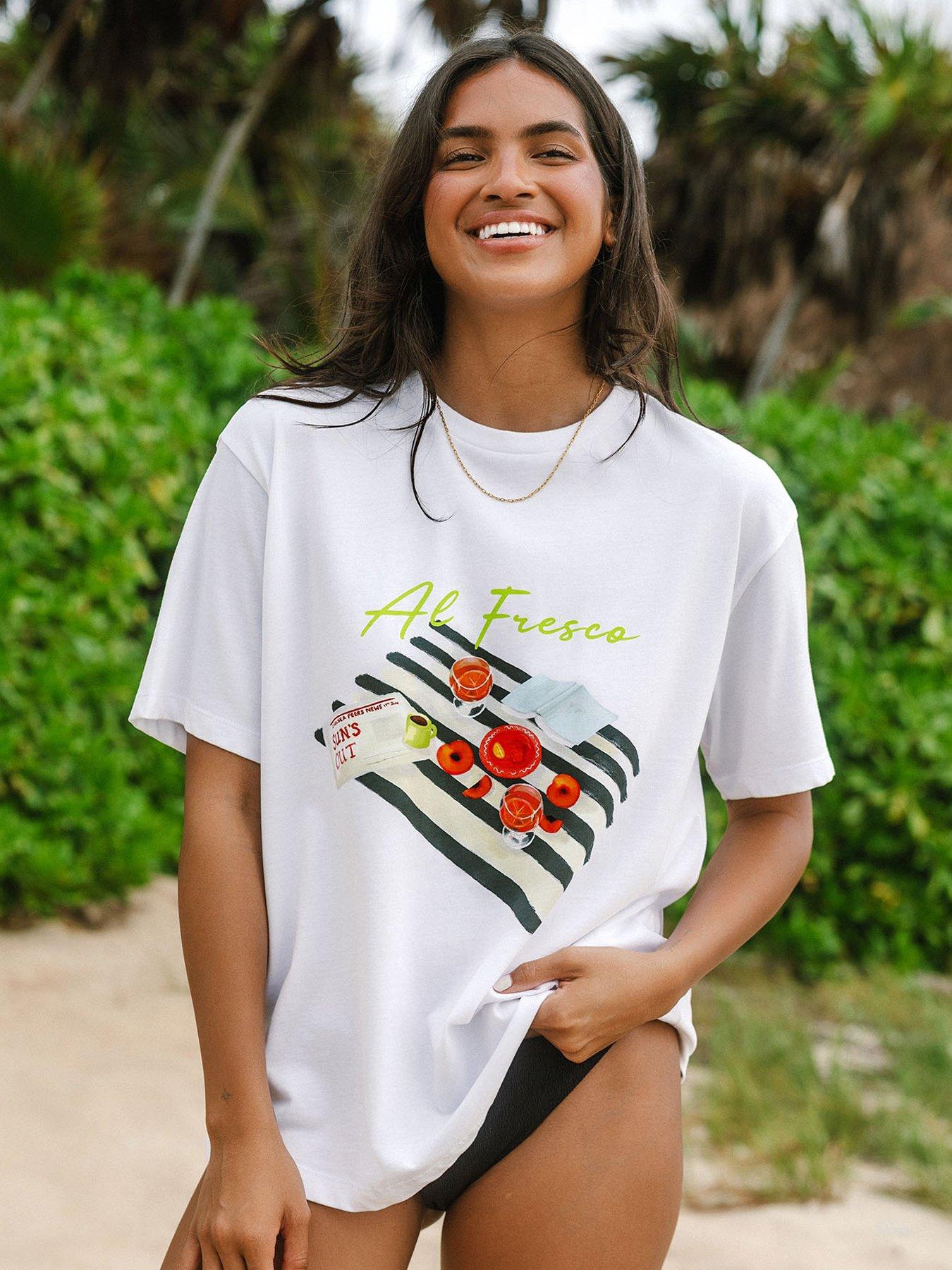 CHELSEA PEERS Organic Cotton Al Fresco Print T-shirt - White