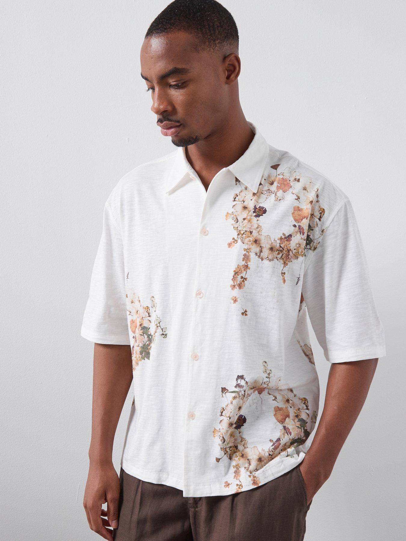 Image 1 of 6 of AllSaints Fleur Lis Short Sleeve Shirt - Off White