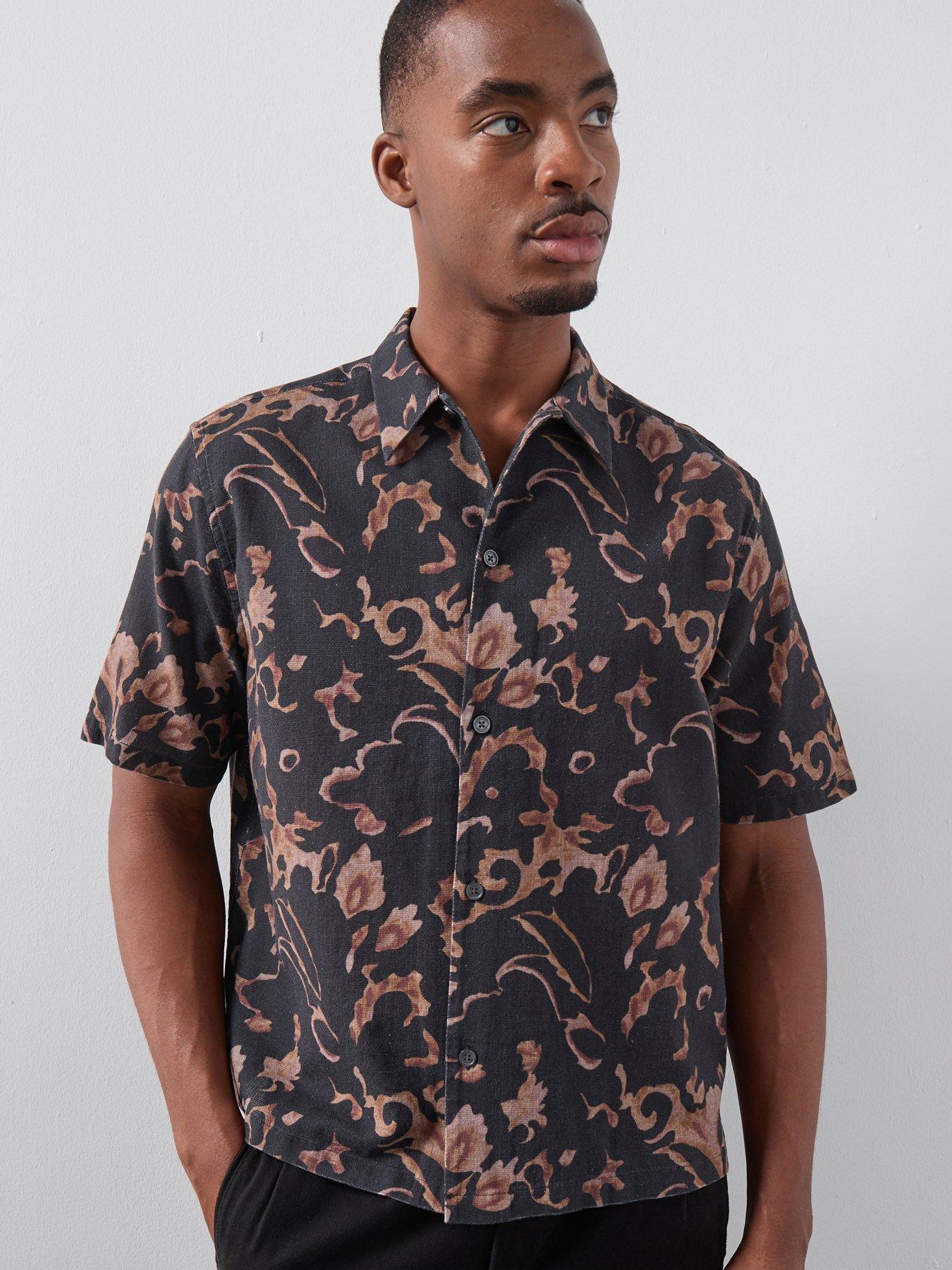 AllSaints Fortune Short Sleeve Shirt, Brown, Size S, Men