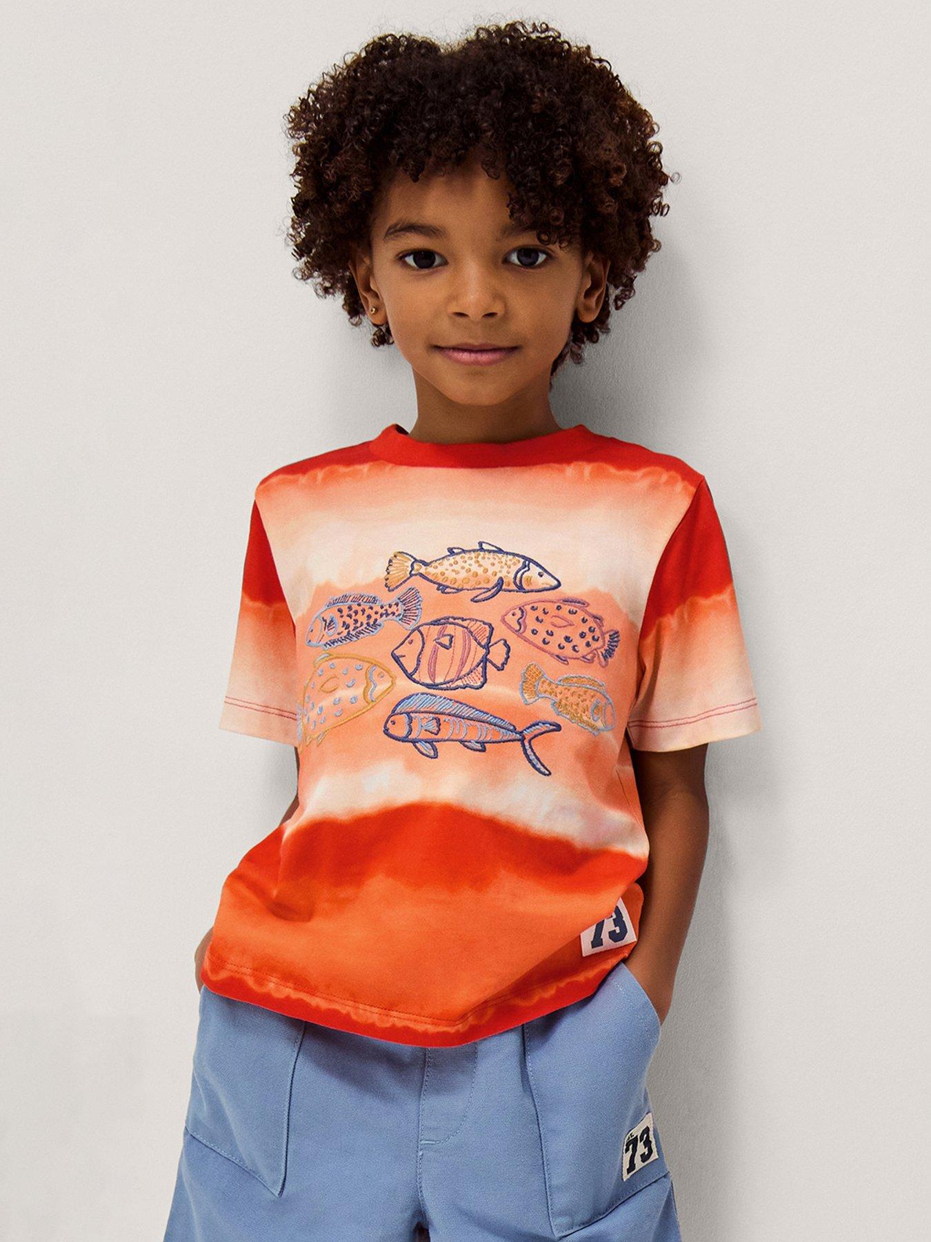 Monsoon Boys Fishy T-Shirt, Orange, Size 11-12 Years