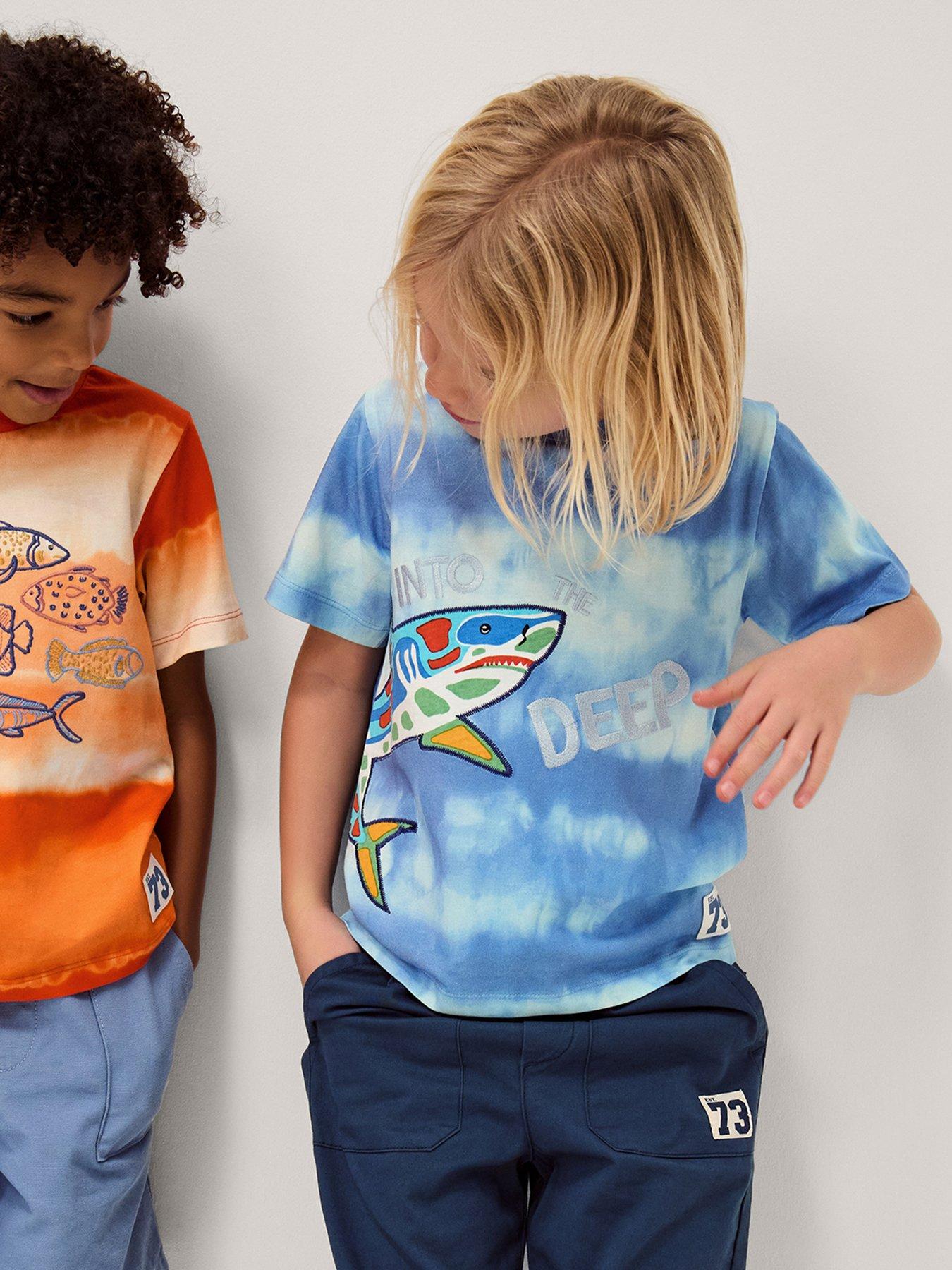 Monsoon Boys Shark Ombre T-Shirt, Blue, Size 11-12 Years