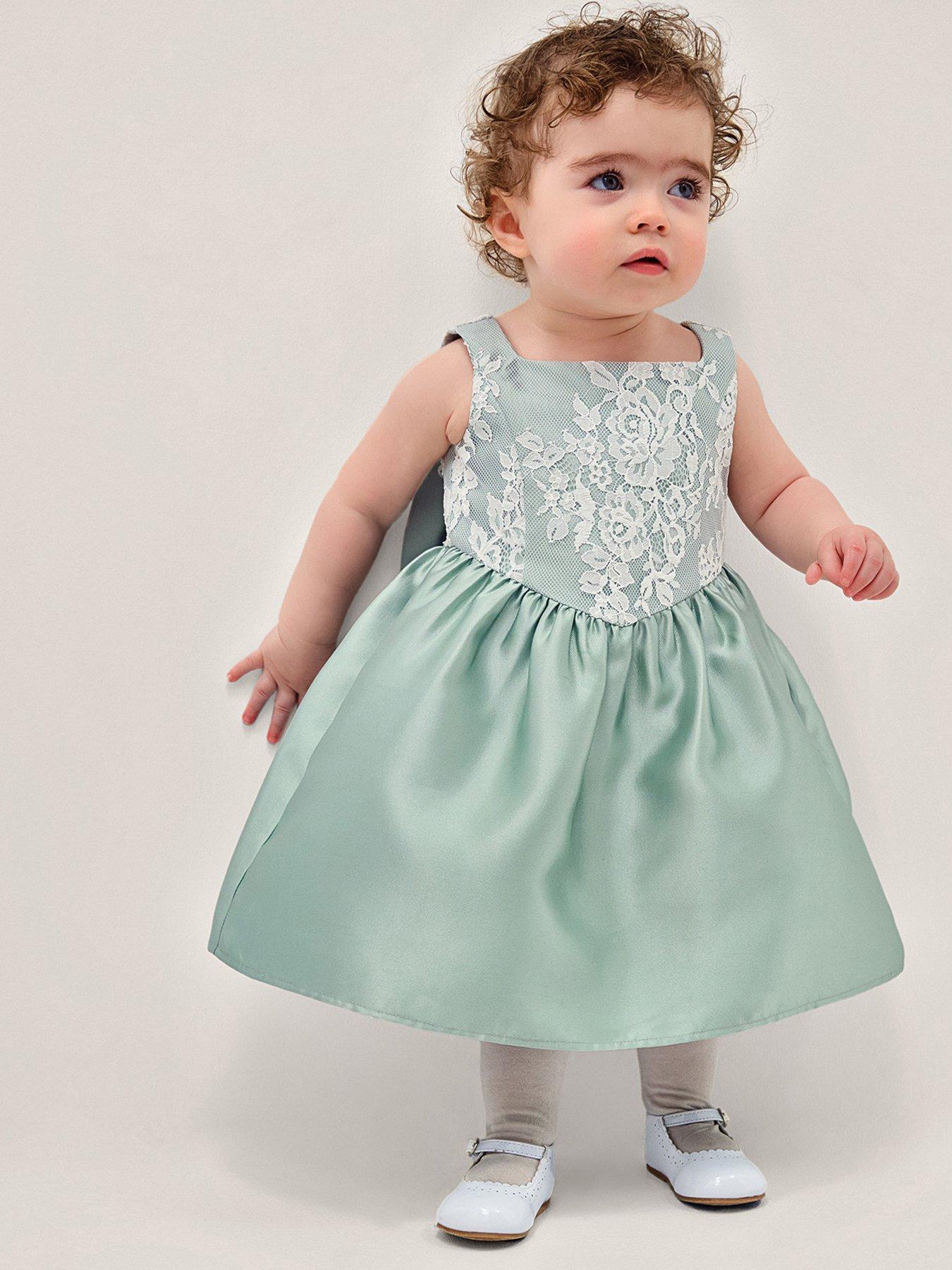 Monsoon Baby Girls Juno Duchess Twill Dress - Light Green