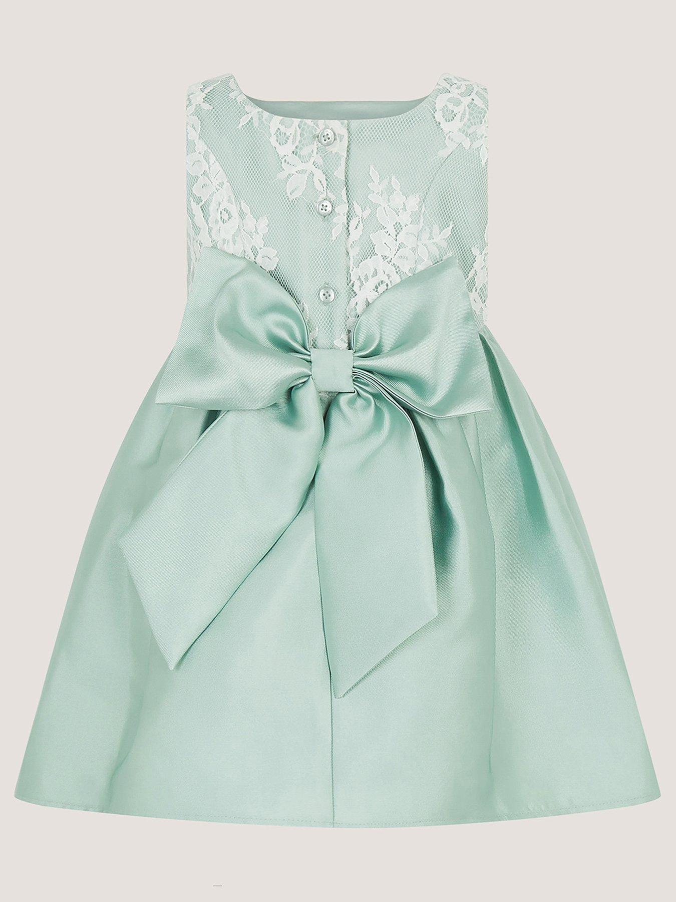 Image 3 of 4 of Monsoon Baby Girls Juno Duchess Twill Dress - Light Green