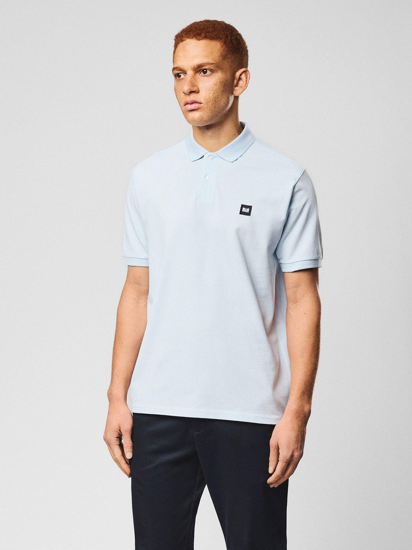 Image 1 of 7 of Weekend Offender Heathcote Short Sleeve Polo Shirt - Light Blue