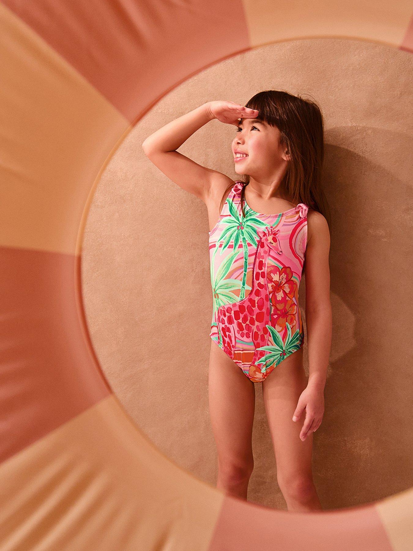 Monsoon Girls Giraffe Graphic Swimsuit - Orange