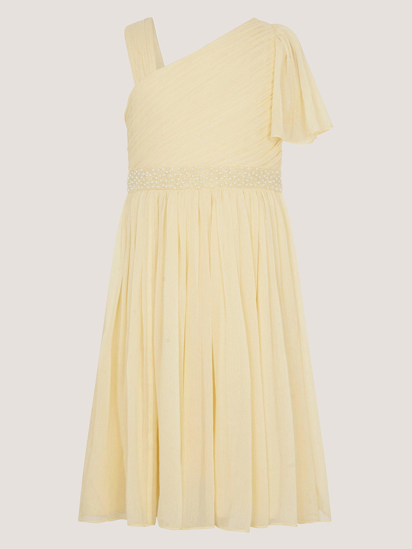 Monsoon Girls Amalthea 1 Shoulder Pearl Dress - Light Yellow