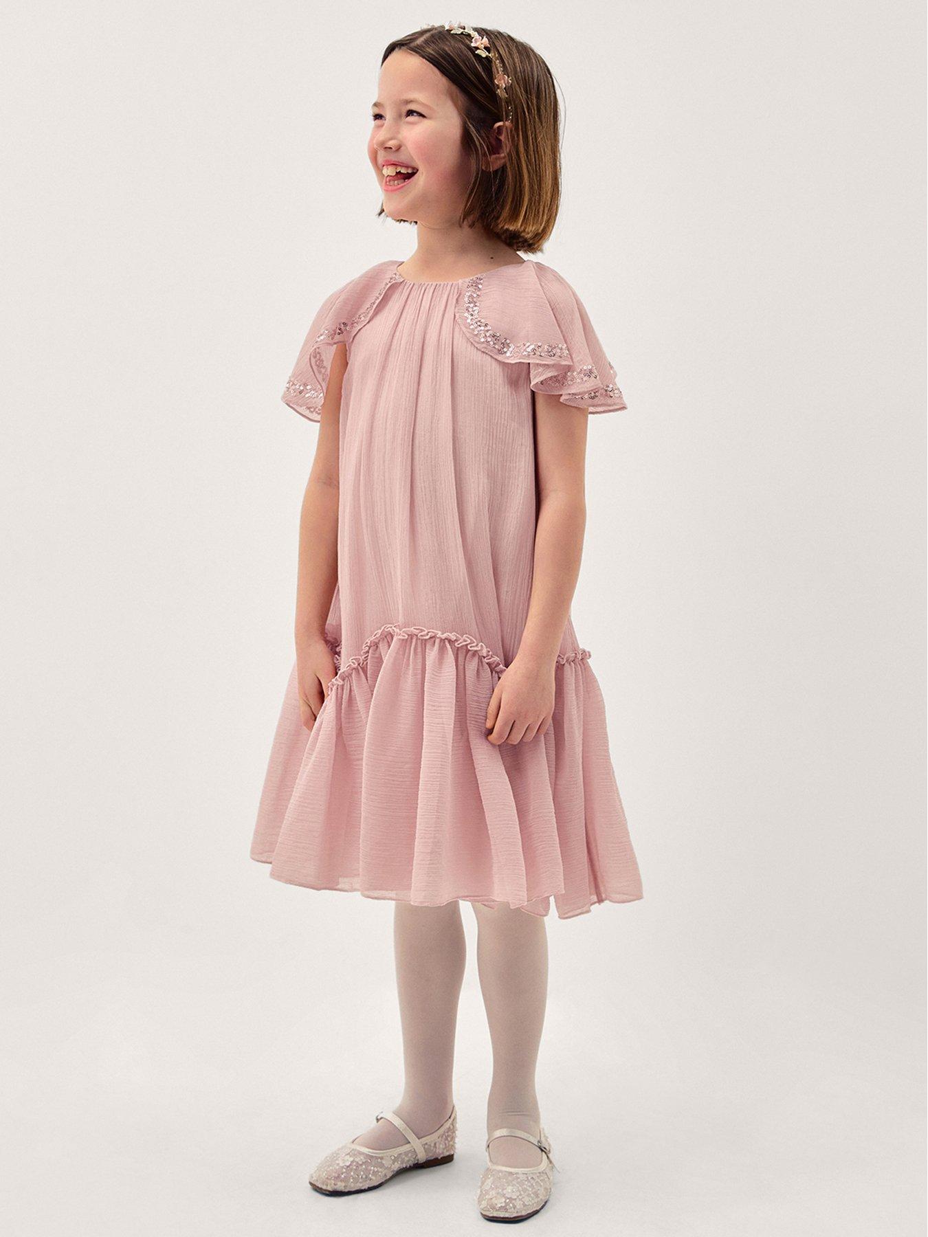 Monsoon Girls Elena Sparkle Swing Dress, Light Pink, Size 12-13 Years