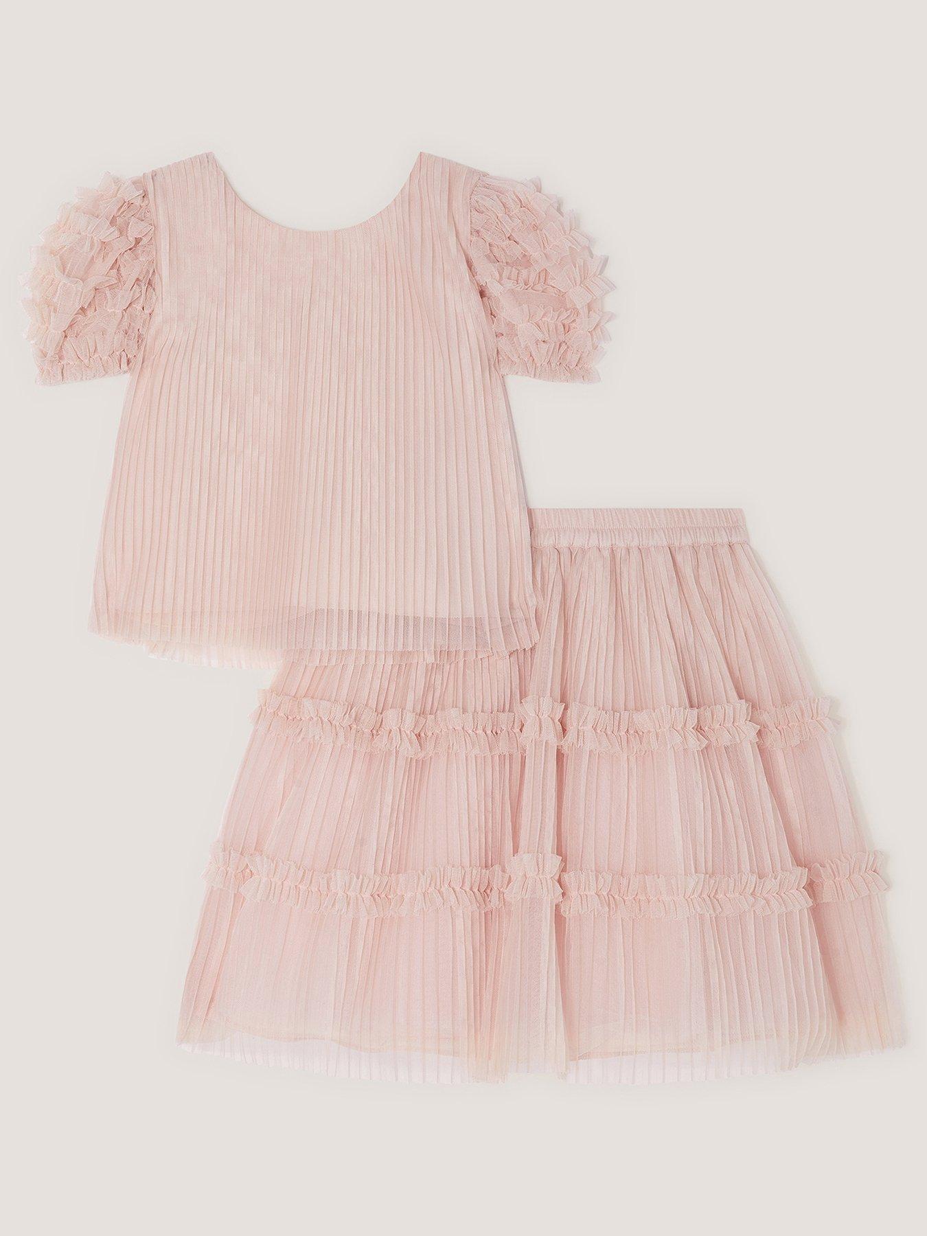 Monsoon Girls Pleated Ruffle Set - Pink