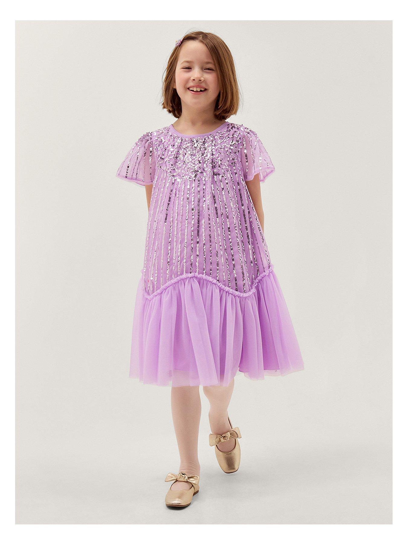 Image 2 of 6 of Monsoon Girls Elena Sequin Cap Sleeve Dress - Light Purple