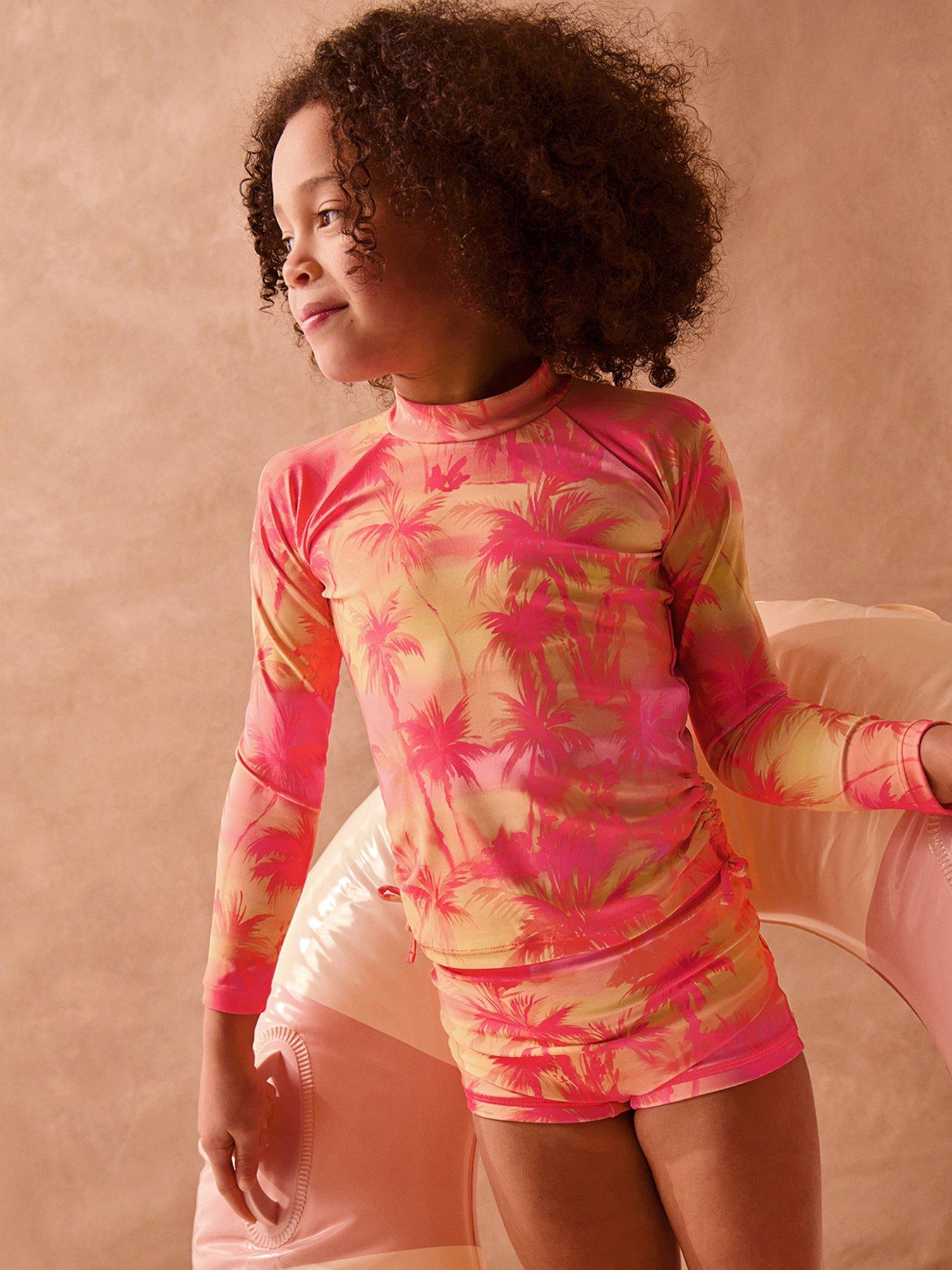 Monsoon Girls Ombre Palm 2-Piece UPF50+ Rash Vest and Shorts Set - Orange