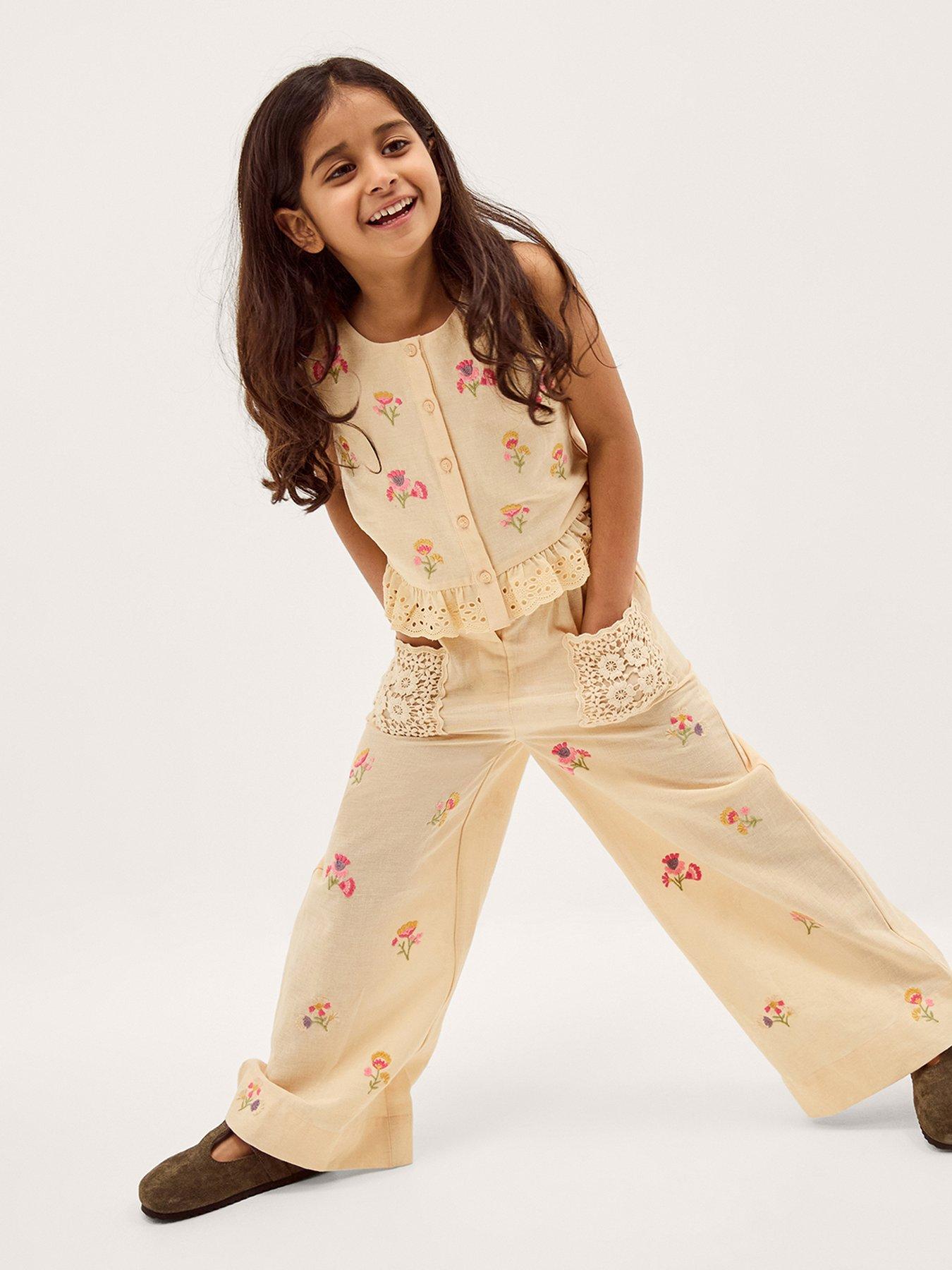 Monsoon Girls Cassia Crochet Set, Cream, Size Age: 9-10 Years