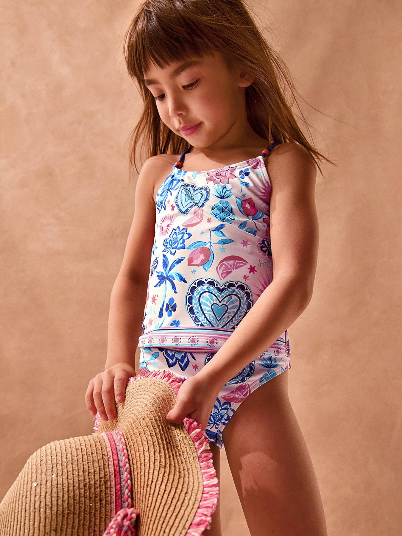 Monsoon Girls Hearts Pineapple Tankini, Cream, Size Age: 5-6 Years