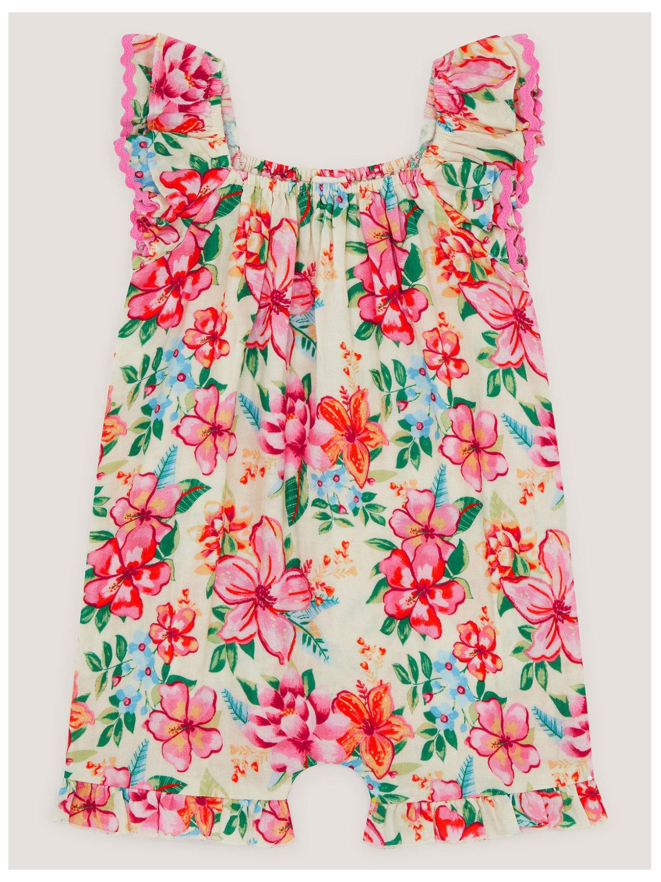 Image 1 of 3 of Monsoon Baby Girls Floral Romper - Light Cream