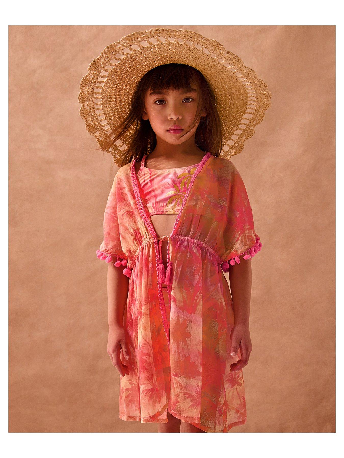 Monsoon Girls Ombre Palm Print Kaftan, Orange, Size Age: 9-10 Years