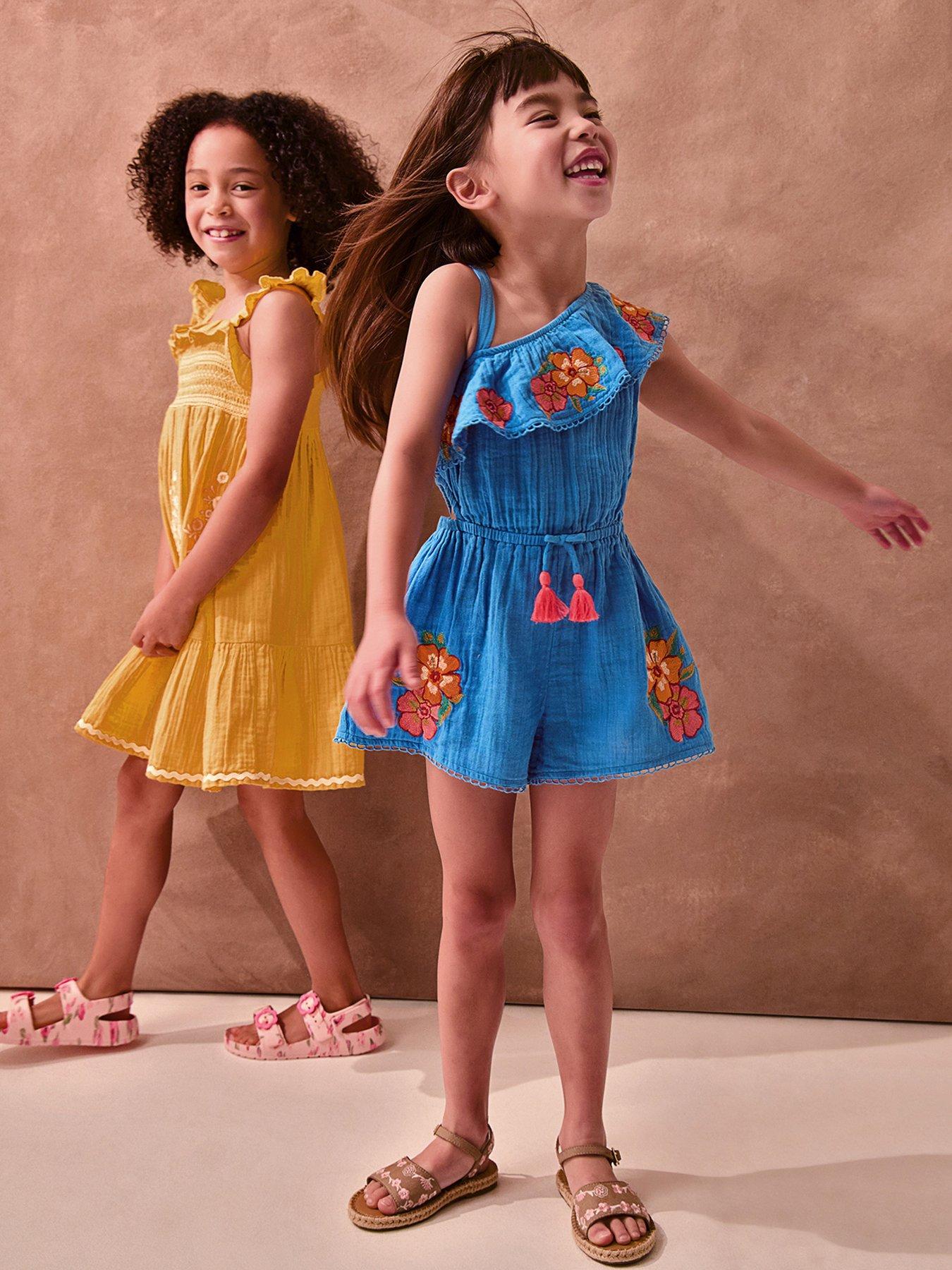 Image 1 of 4 of Monsoon Girls Vintage Flower Playsuit - Blue