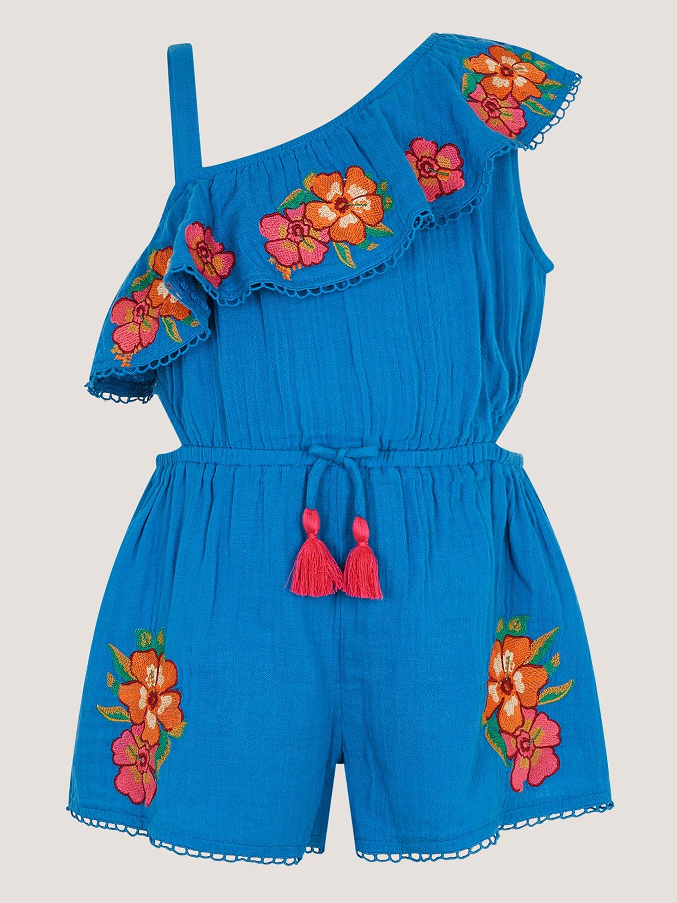 Image 2 of 4 of Monsoon Girls Vintage Flower Playsuit - Blue