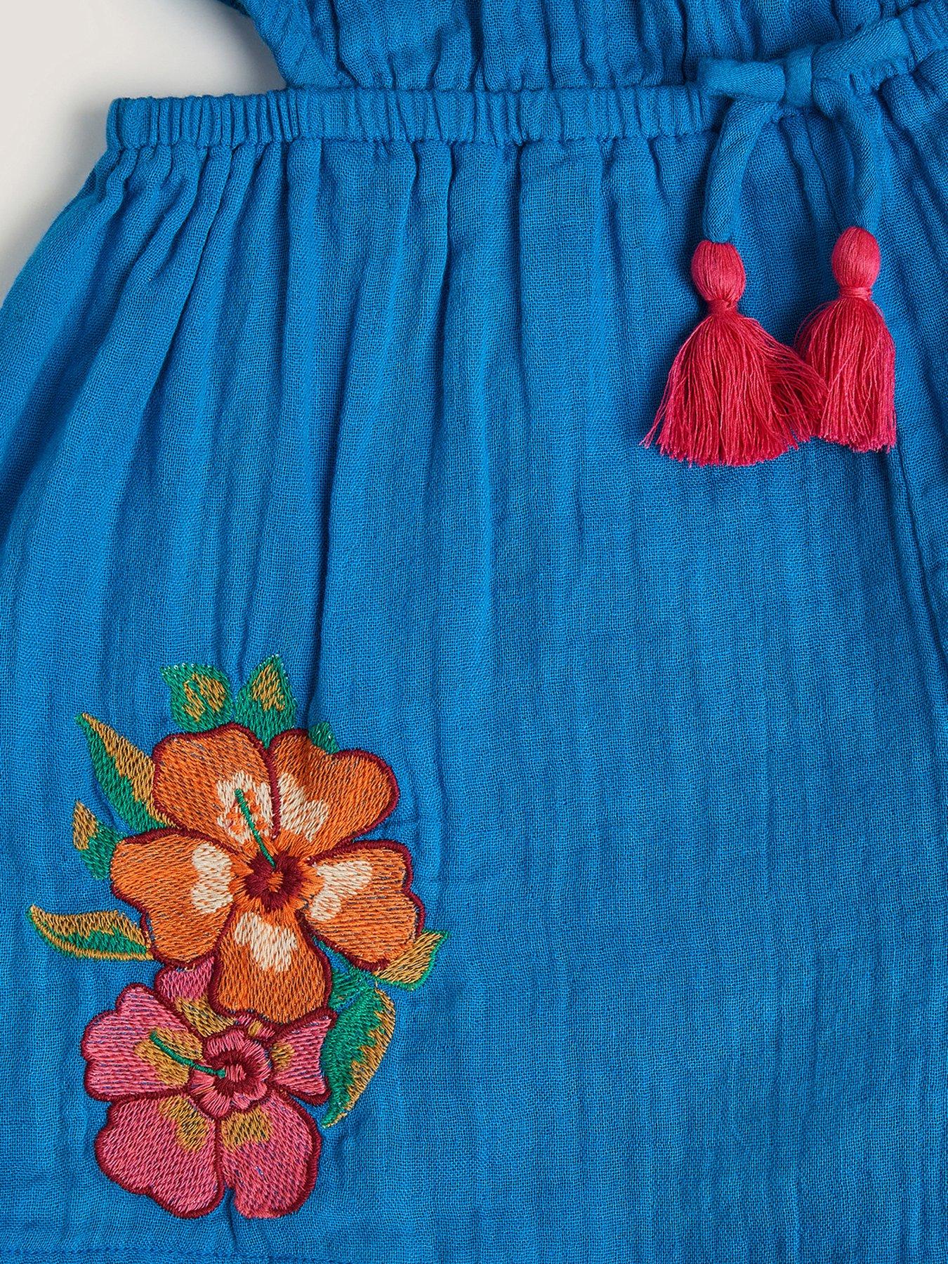 Image 4 of 4 of Monsoon Girls Vintage Flower Playsuit - Blue