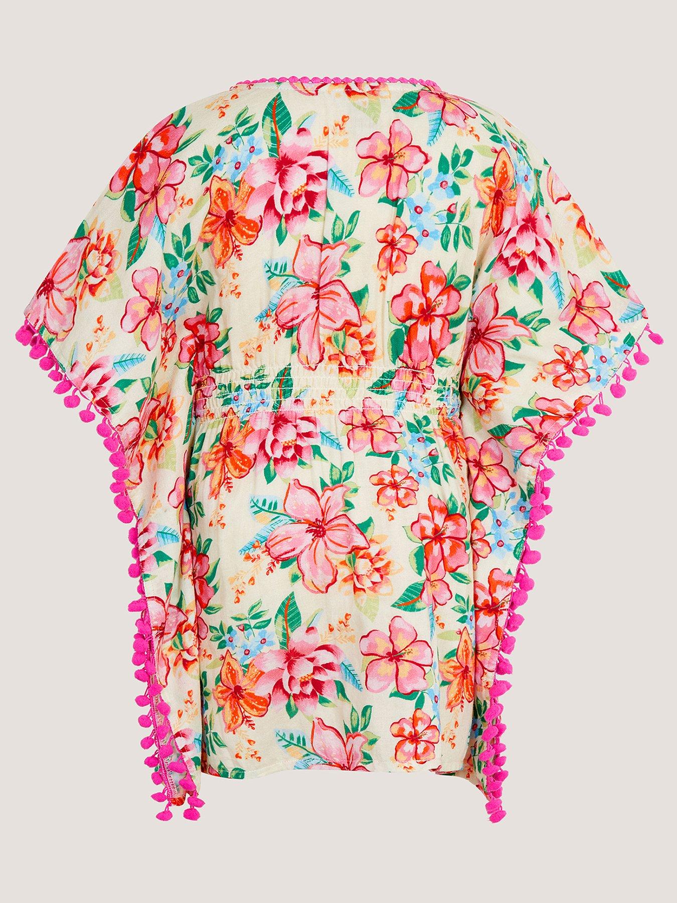 Image 3 of 4 of Monsoon Girls Vintage Floral Print Kaftan - White