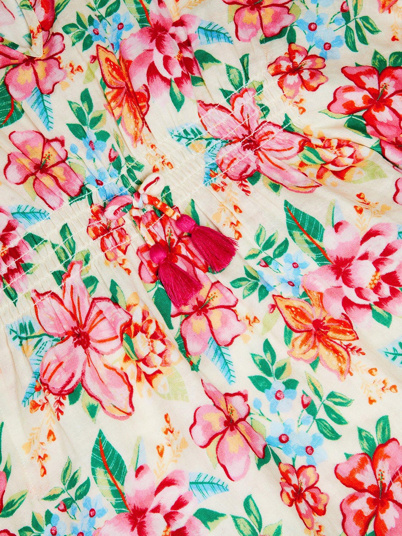 Image 4 of 4 of Monsoon Girls Vintage Floral Print Kaftan - White