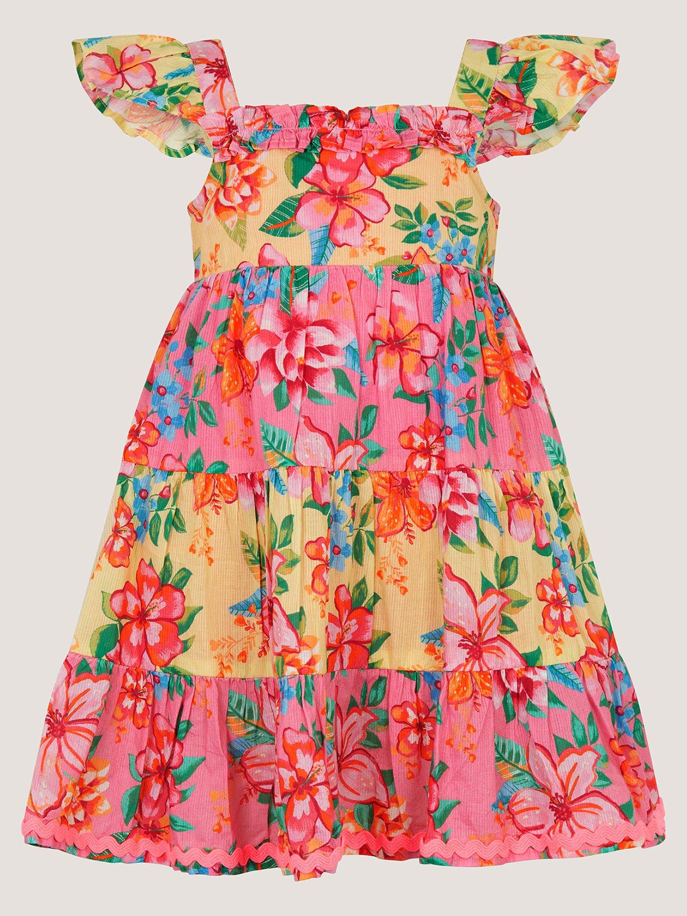 Monsoon Baby Girls Yellow Floral Dress - Pink