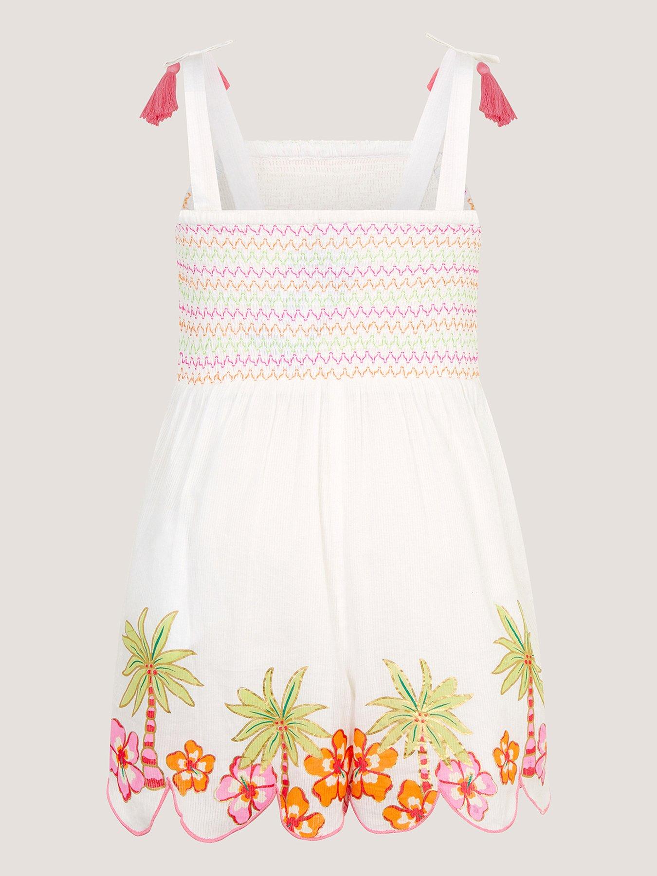 Image 3 of 4 of Monsoon Girls Palm Embroidered Playsuit - Light Cream
