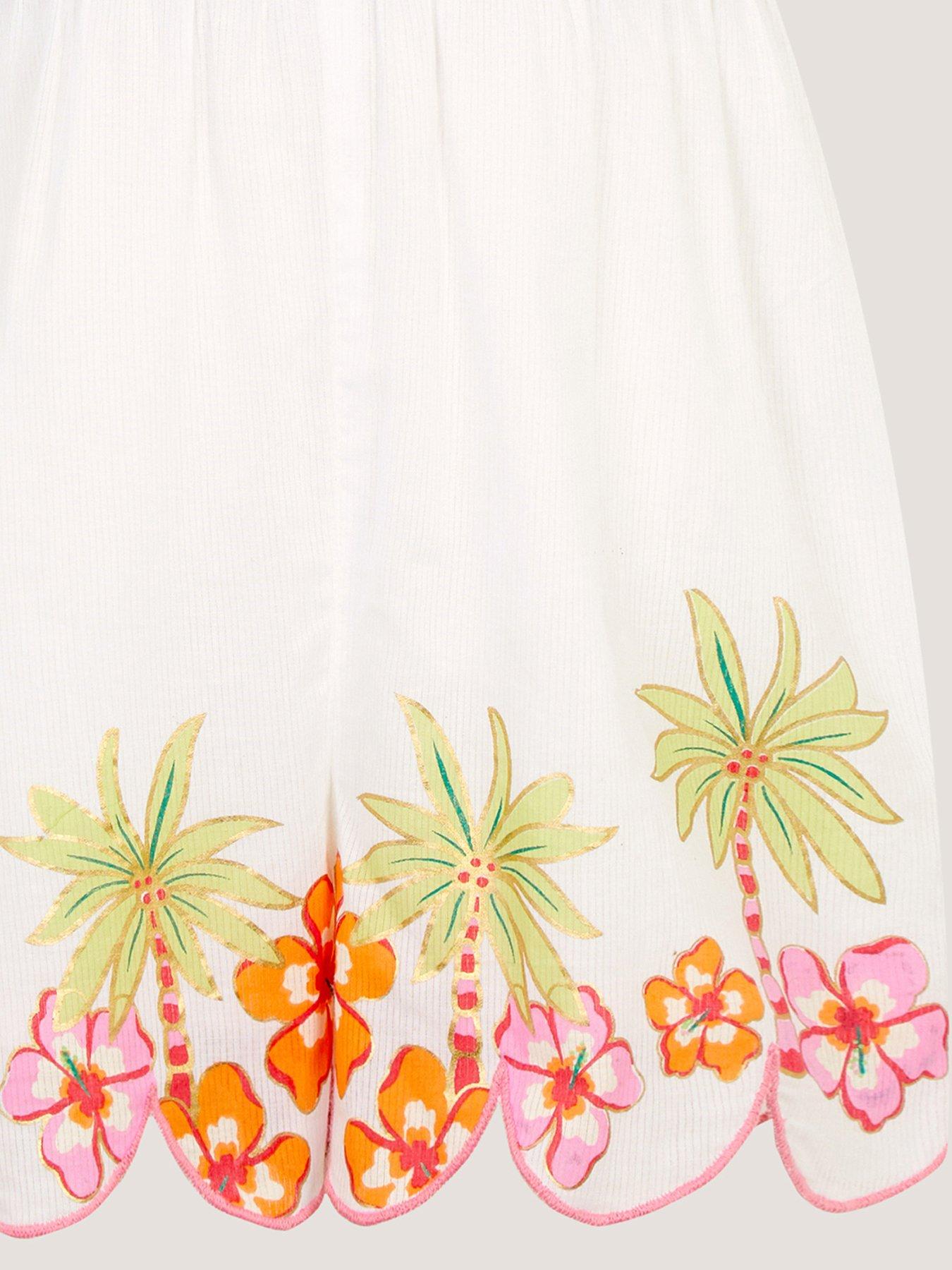 Image 4 of 4 of Monsoon Girls Palm Embroidered Playsuit - Light Cream