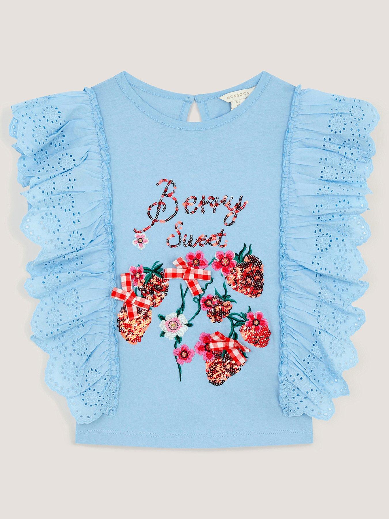 Image 1 of 3 of Monsoon Girls Strawberry Sequin Tshirt - Blue