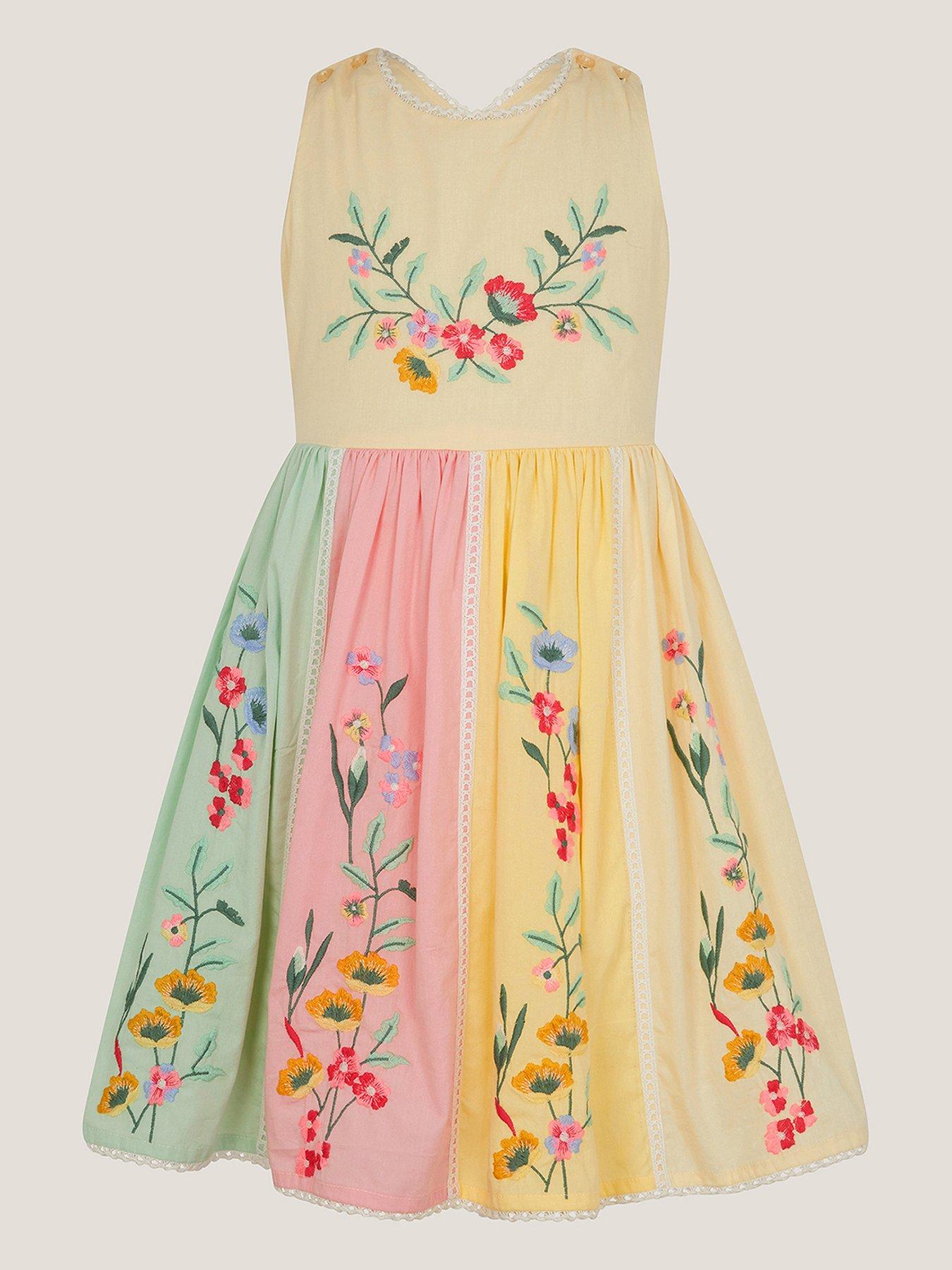 Monsoon Girls Camellia Cross Back Dress - Yellow