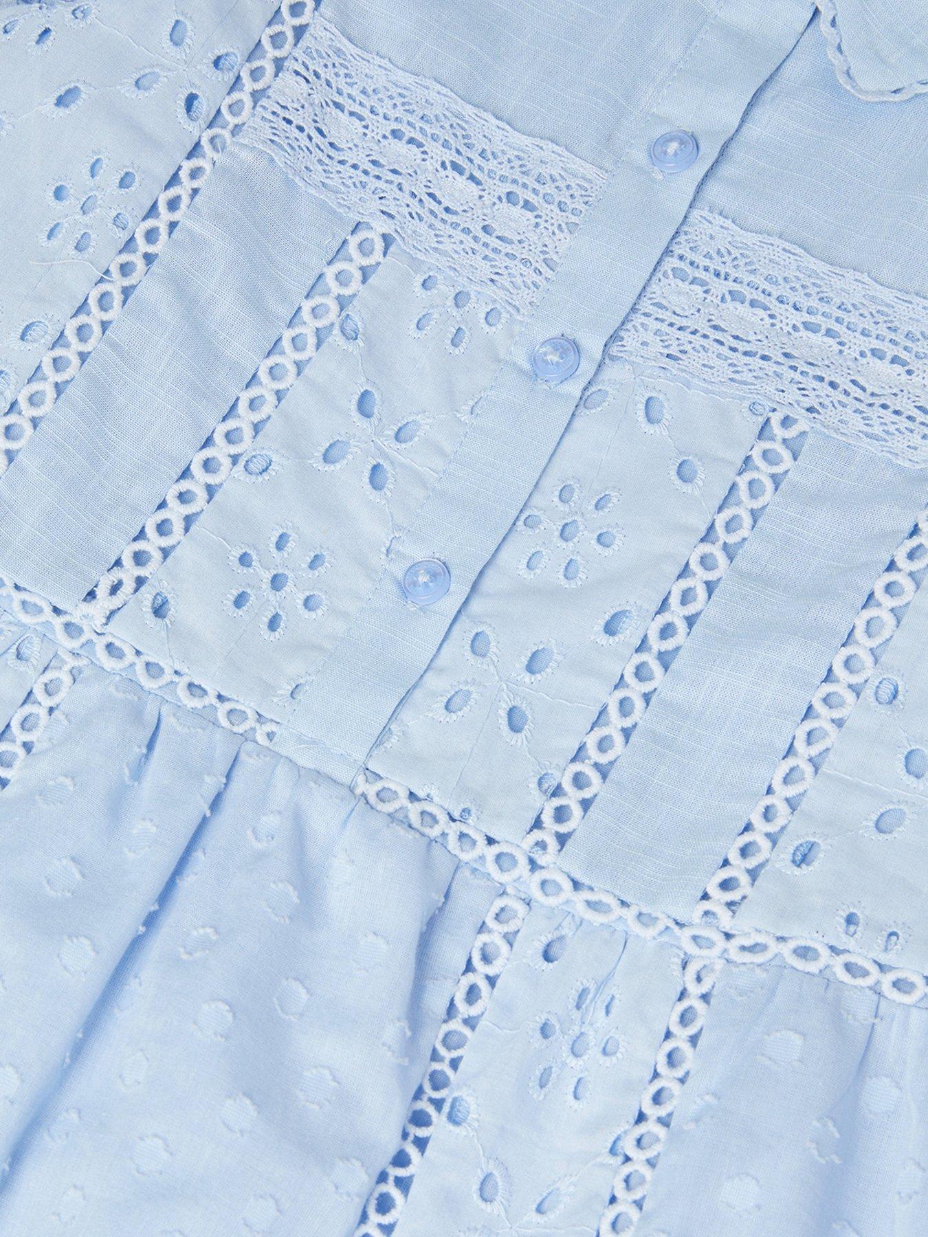 Image 3 of 3 of Monsoon Girls Broiderie Button Dress - Blue
