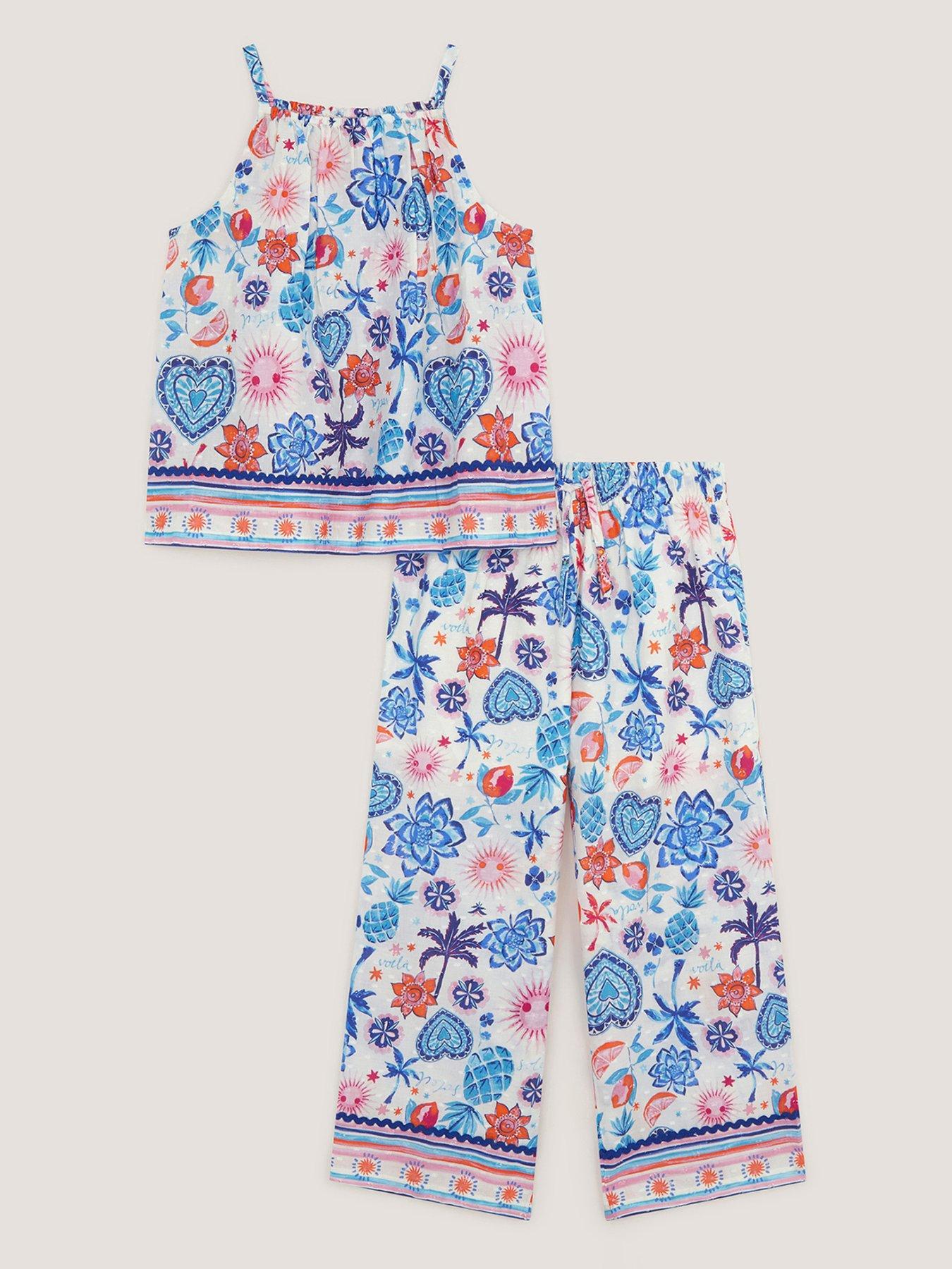 Image 2 of 4 of Monsoon Girls Hearts Pineapple Trouser Set - Cream