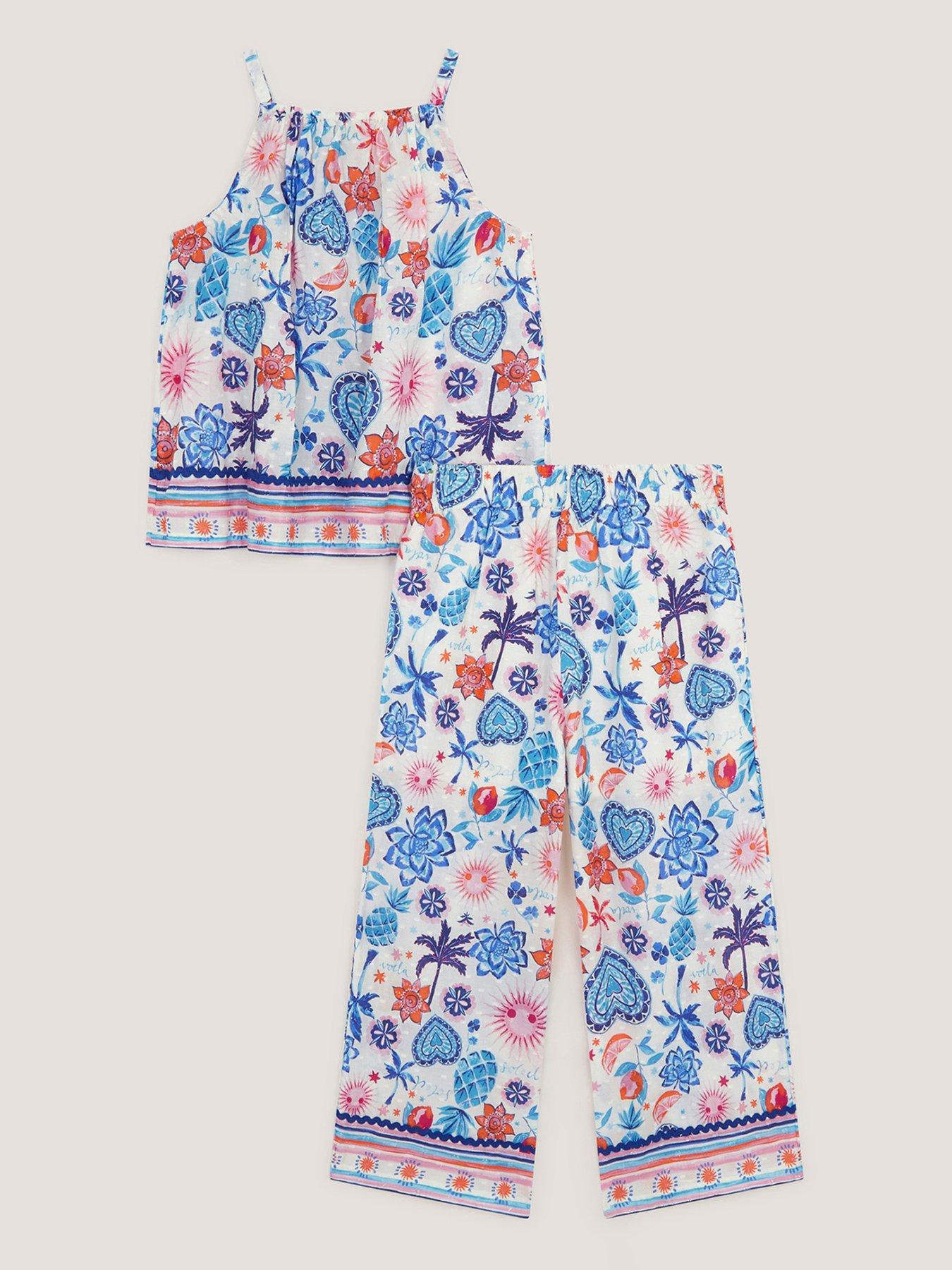 Image 3 of 4 of Monsoon Girls Hearts Pineapple Trouser Set - Cream