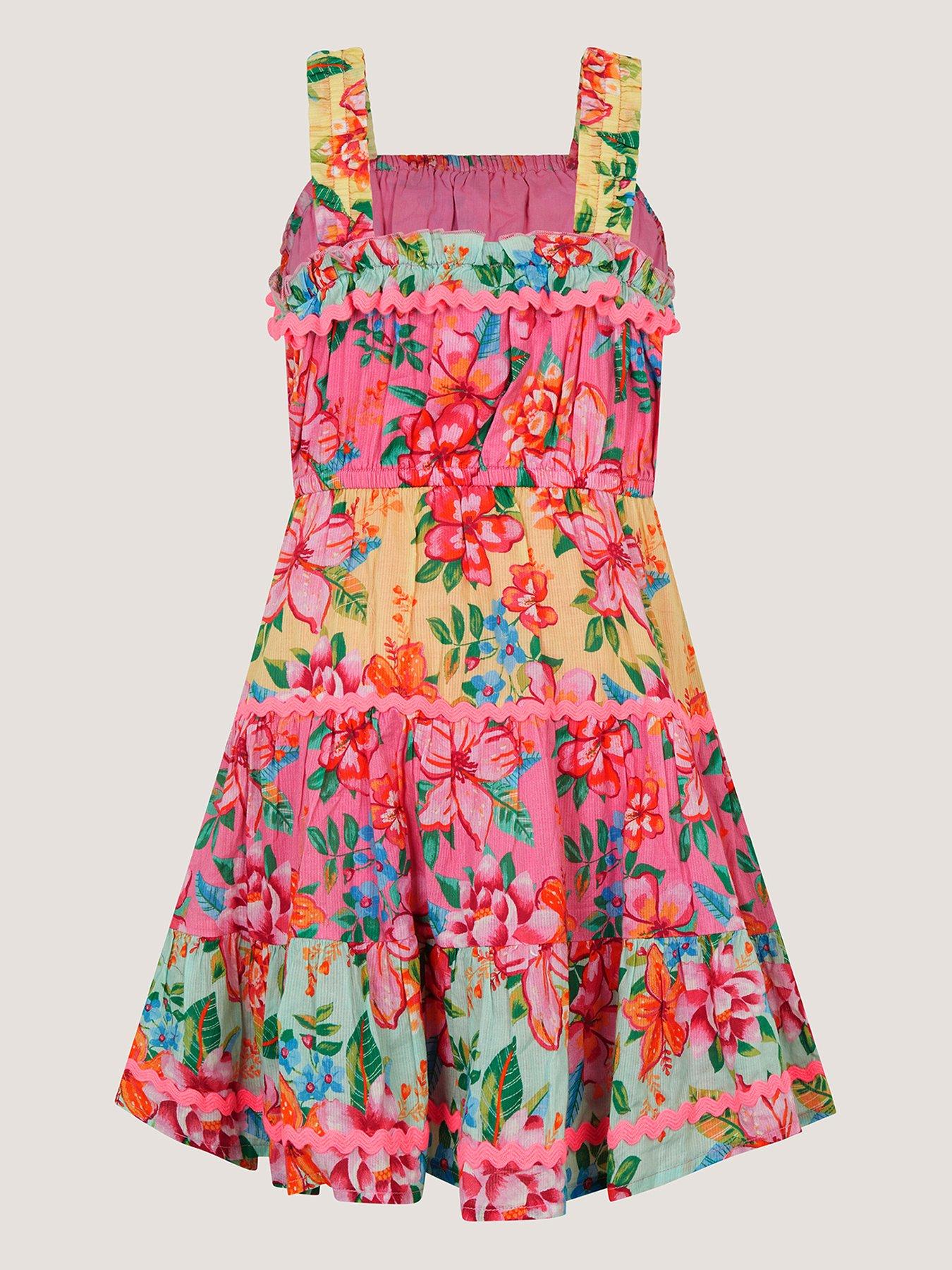 Image 3 of 4 of Monsoon Girls Tropical Colourblock Dress - Pink