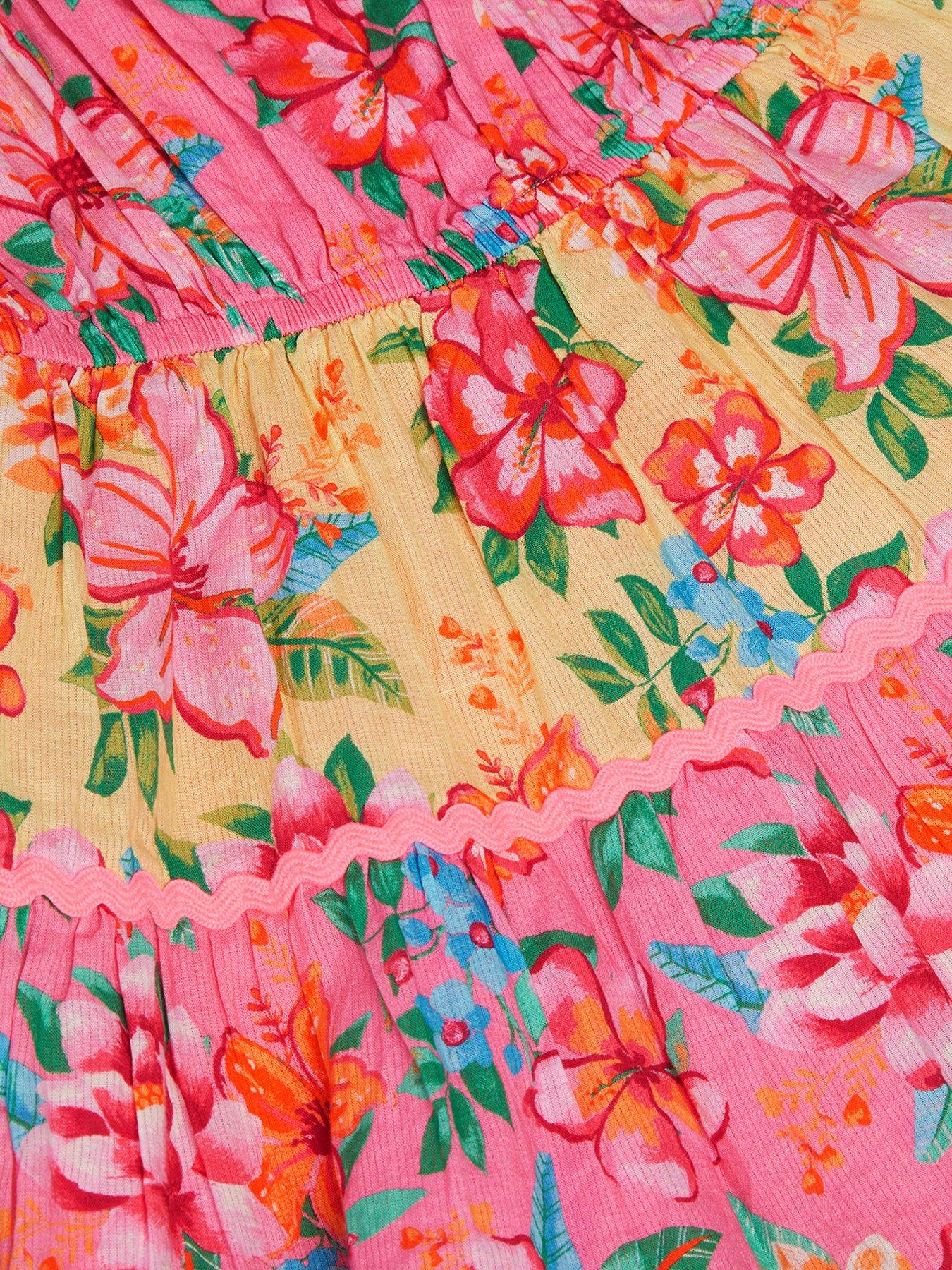 Image 4 of 4 of Monsoon Girls Tropical Colourblock Dress - Pink