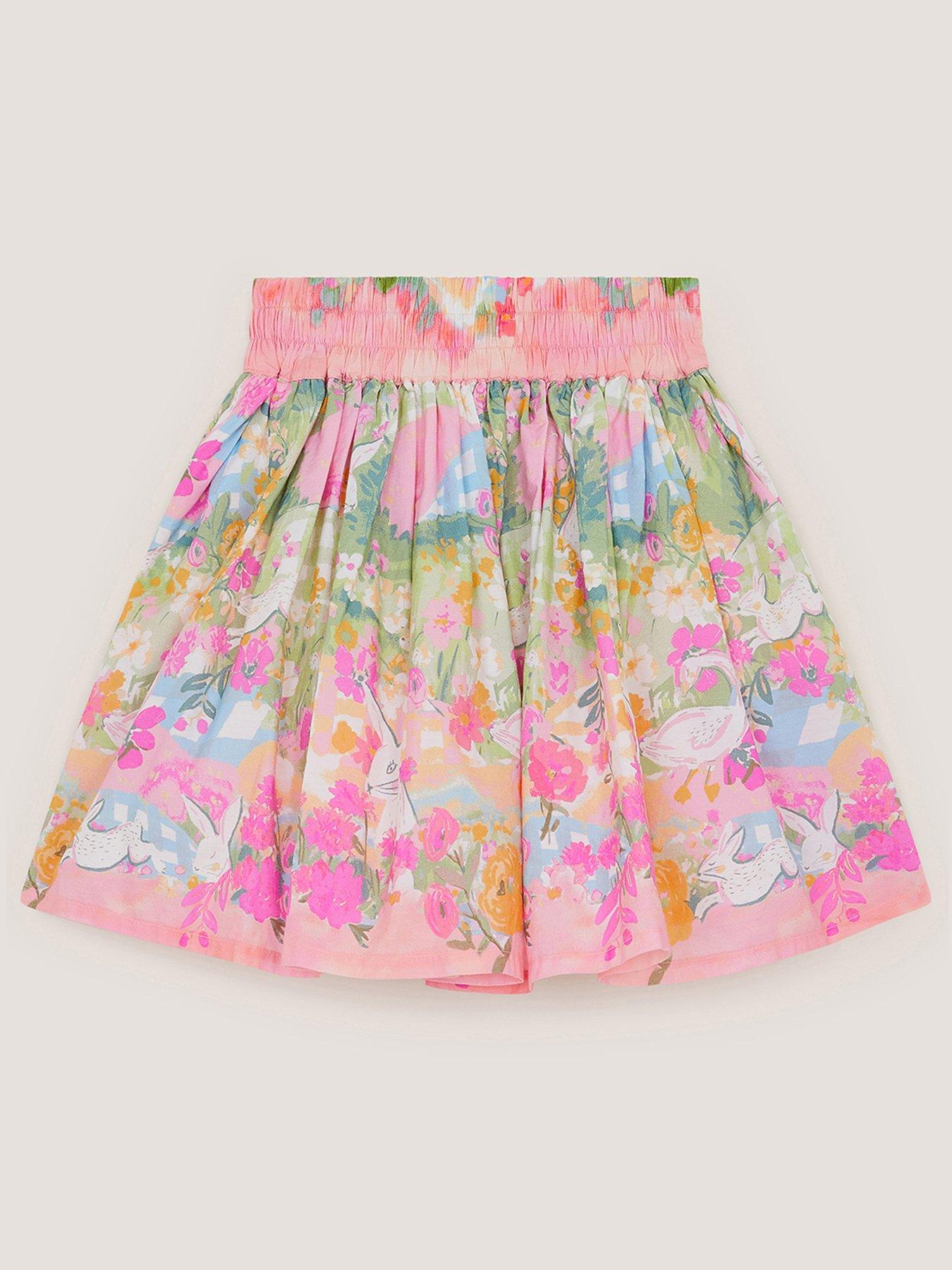 Monsoon Girls Bunny Scene Poplin Skirt - Yellow