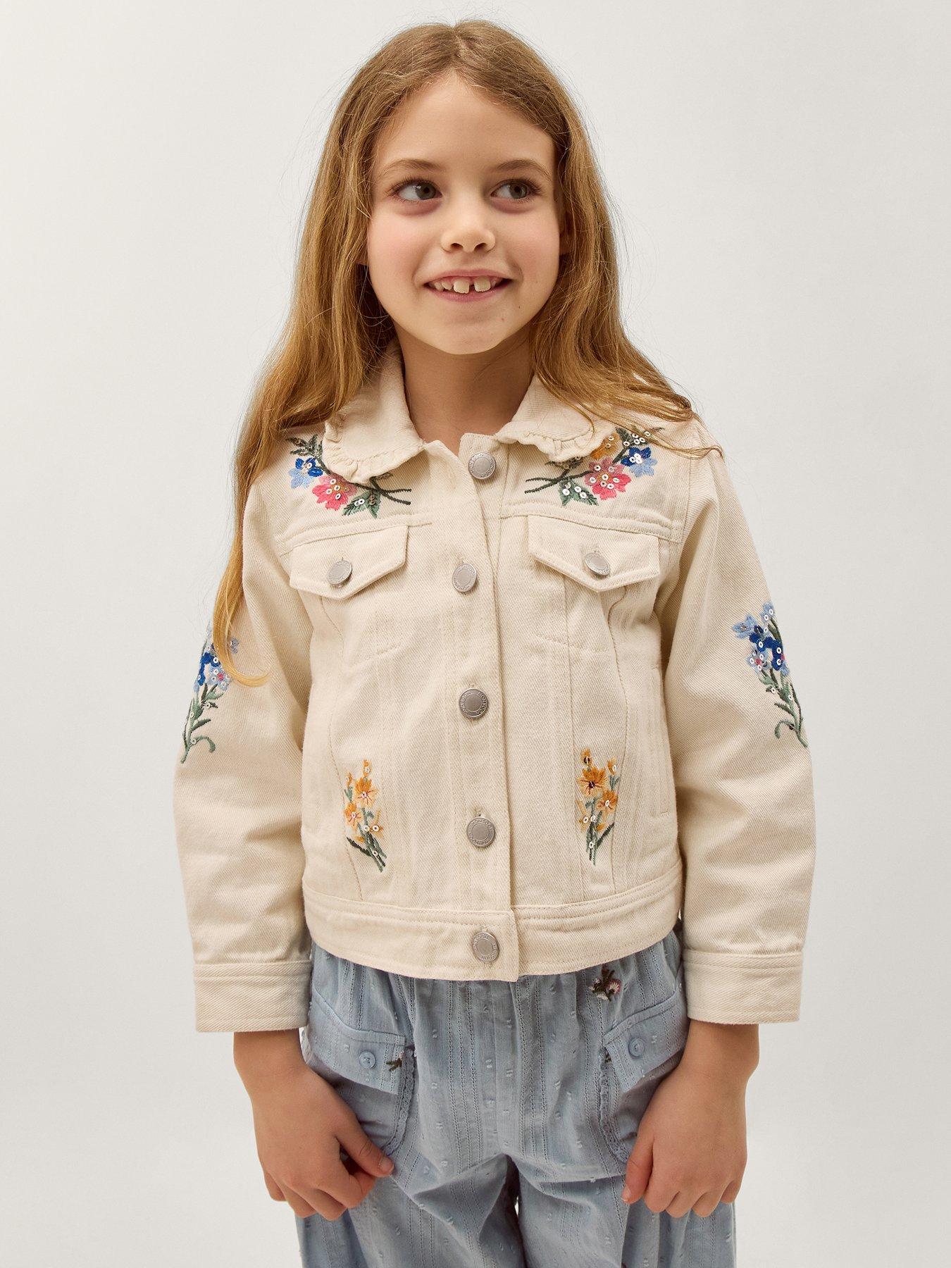 Image 1 of 4 of Monsoon Girls Sequin Frill Jacket - Light Cream