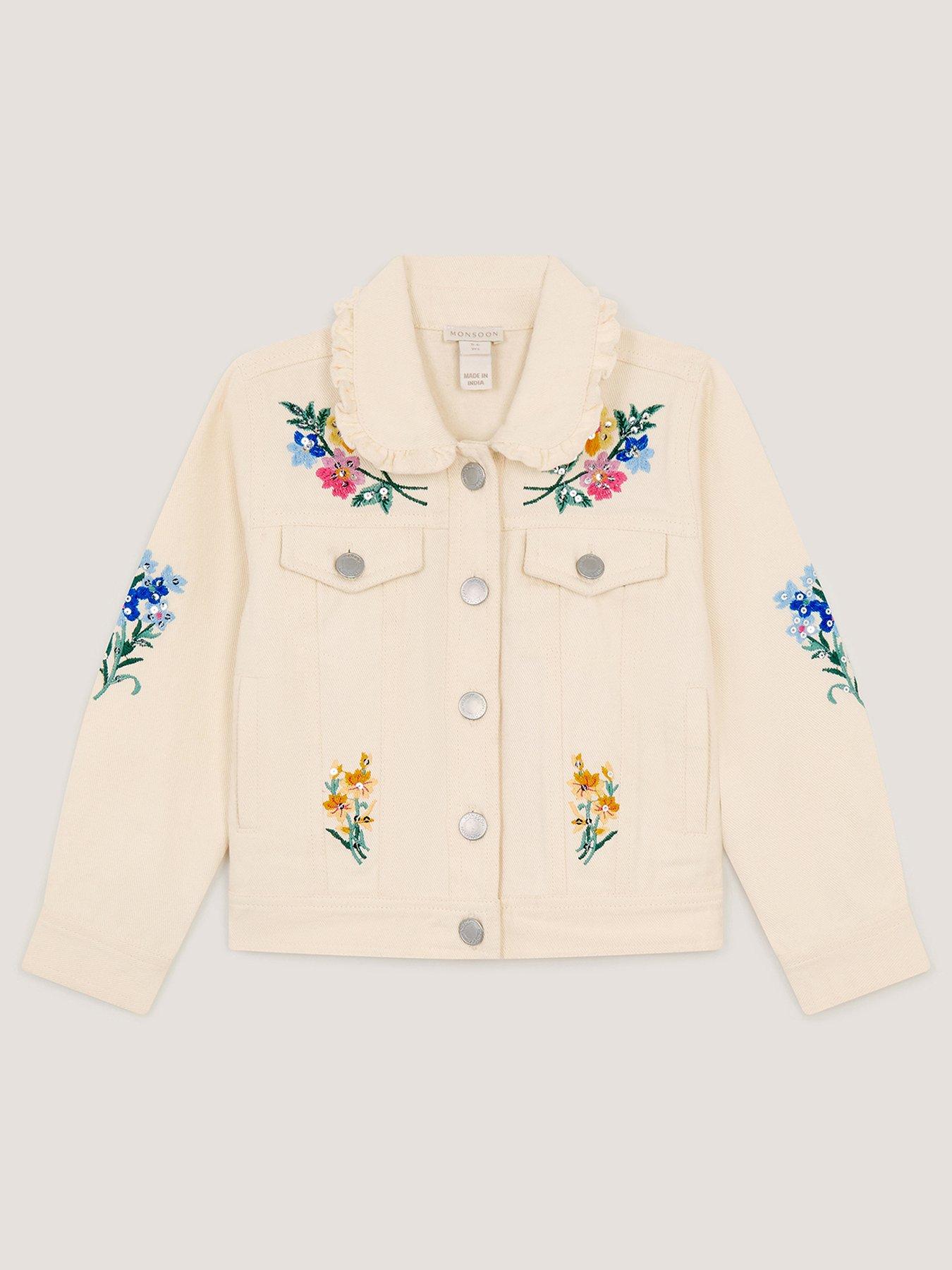 Image 2 of 4 of Monsoon Girls Sequin Frill Jacket - Light Cream