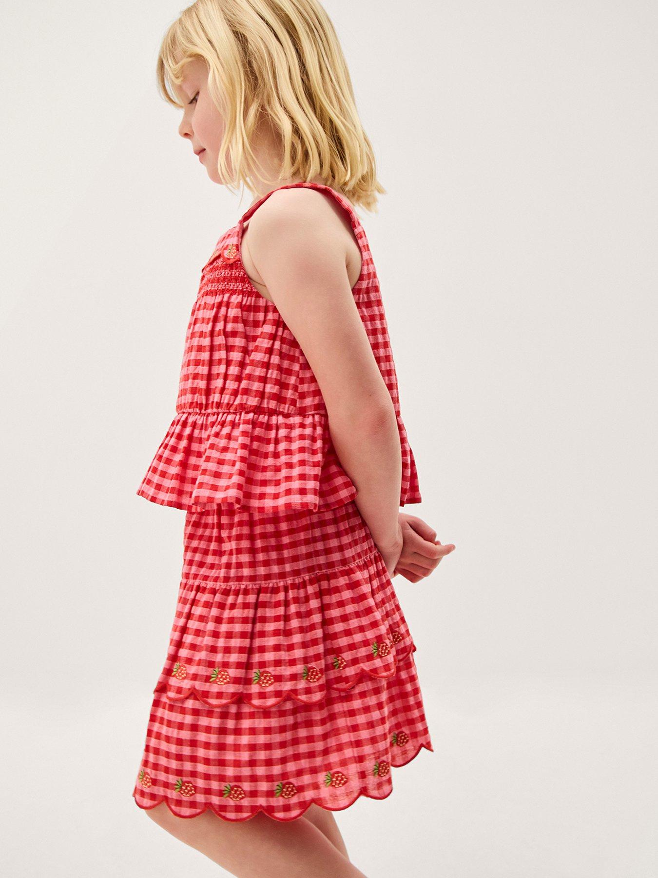 Monsoon Girls Strawberry Gingham Top  &  Skirt Set - Red