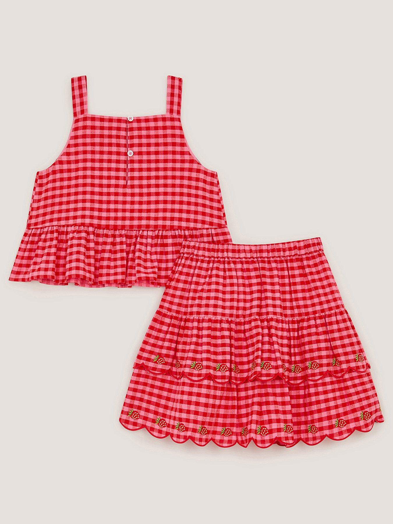 Image 2 of 3 of Monsoon Girls Strawberry Gingham Top &amp; Skirt Set - Red