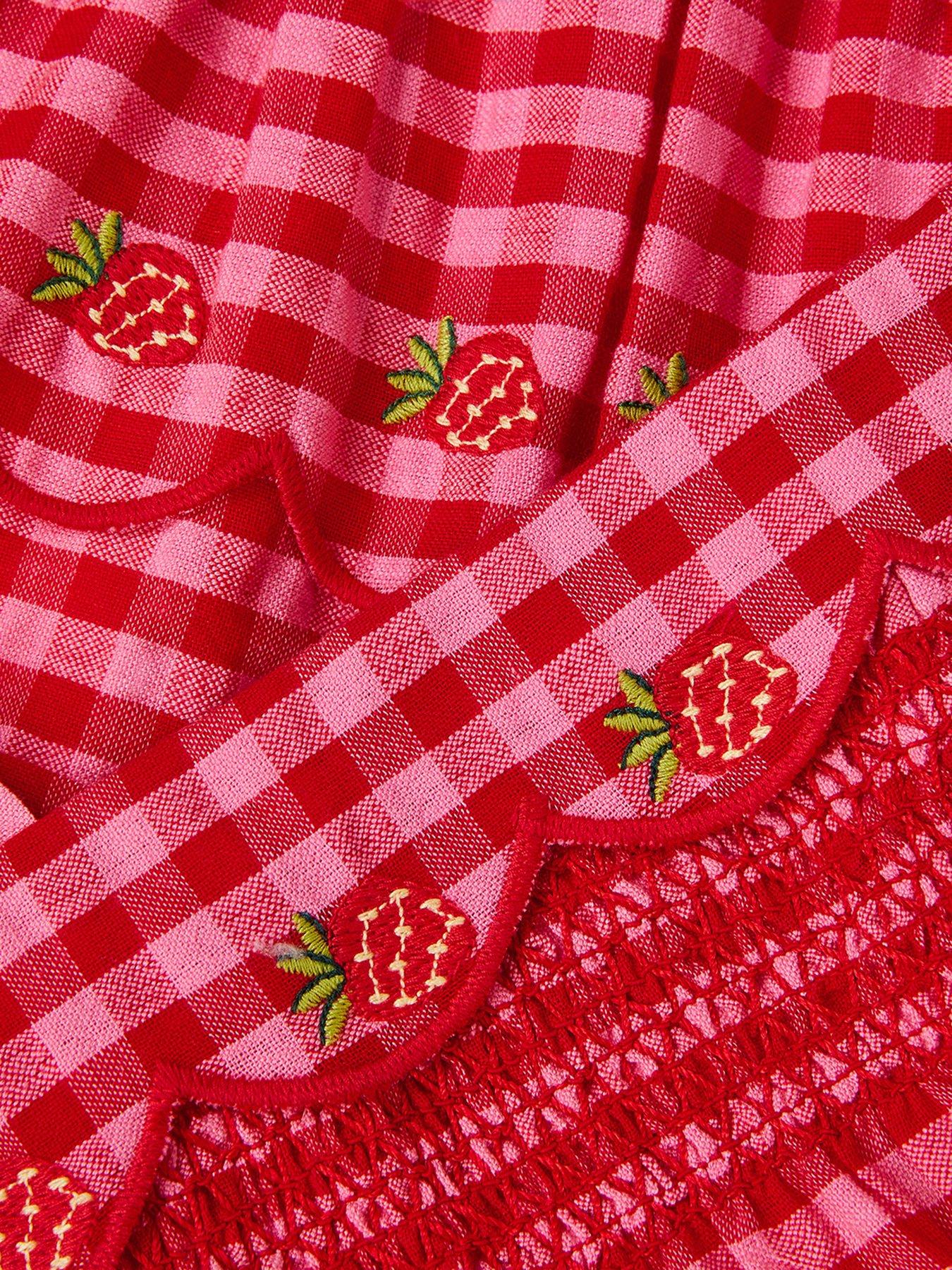 Image 3 of 3 of Monsoon Girls Strawberry Gingham Top &amp; Skirt Set - Red