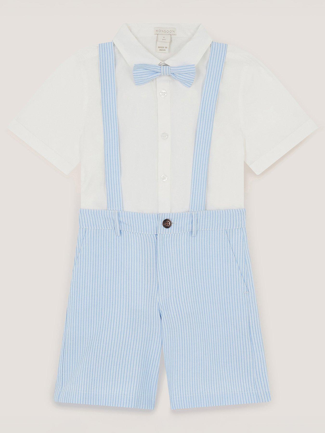 Monsoon Theo 3-Piece Stripe Short Suit with Braces - Blue
