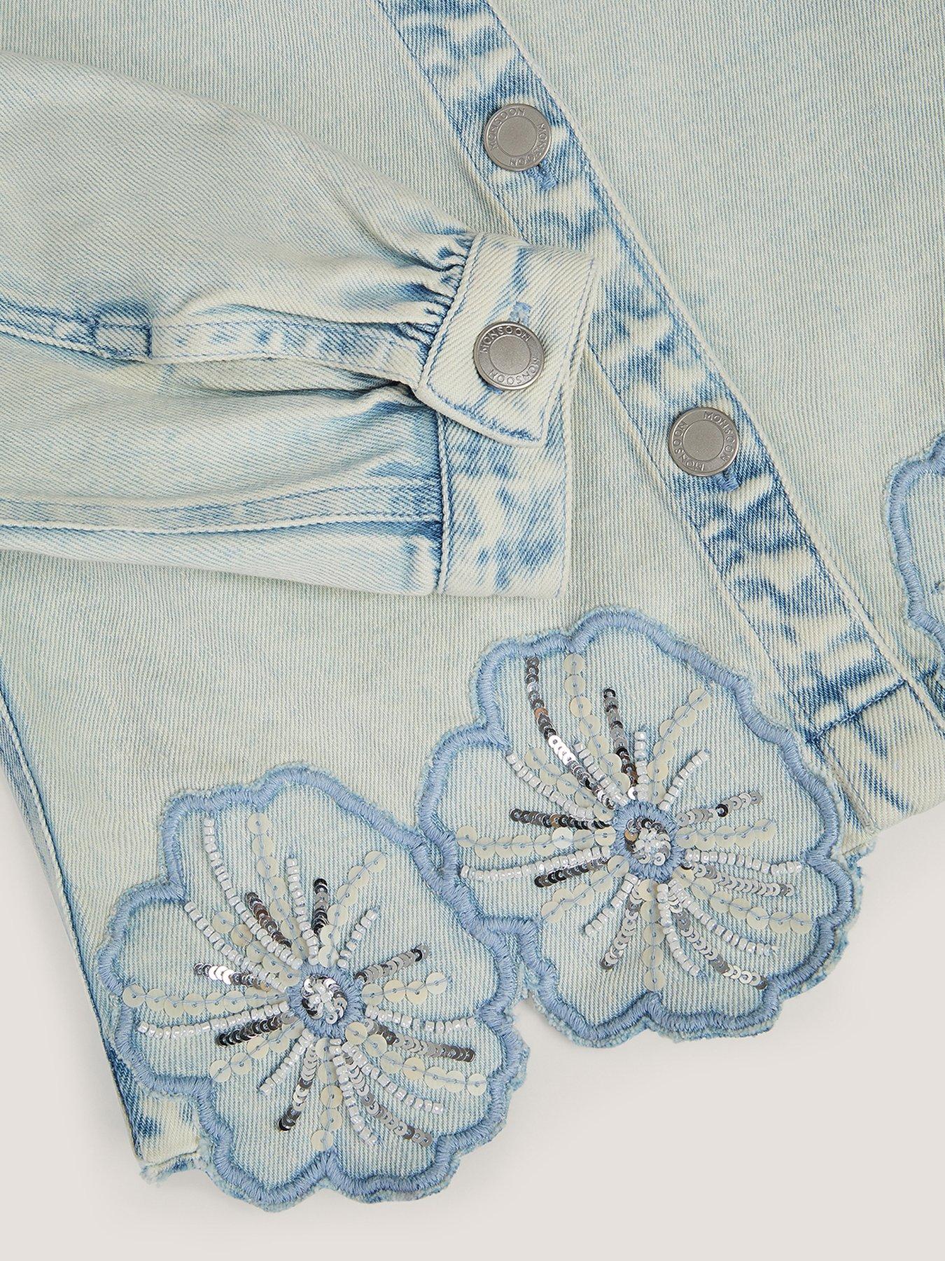 Image 5 of 5 of Monsoon Girls Flower Sequin Denim Jacket - Blue
