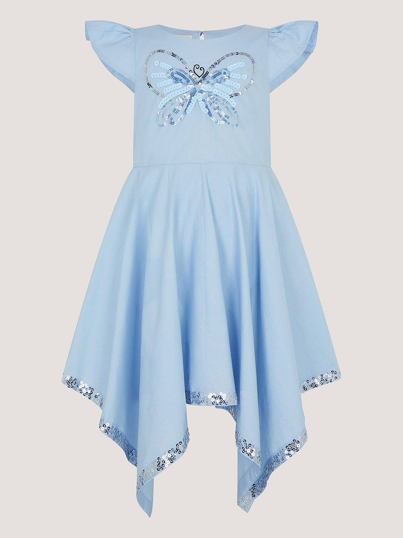 Monsoon Girls Hanky Hem Butterfly Dress - Blue