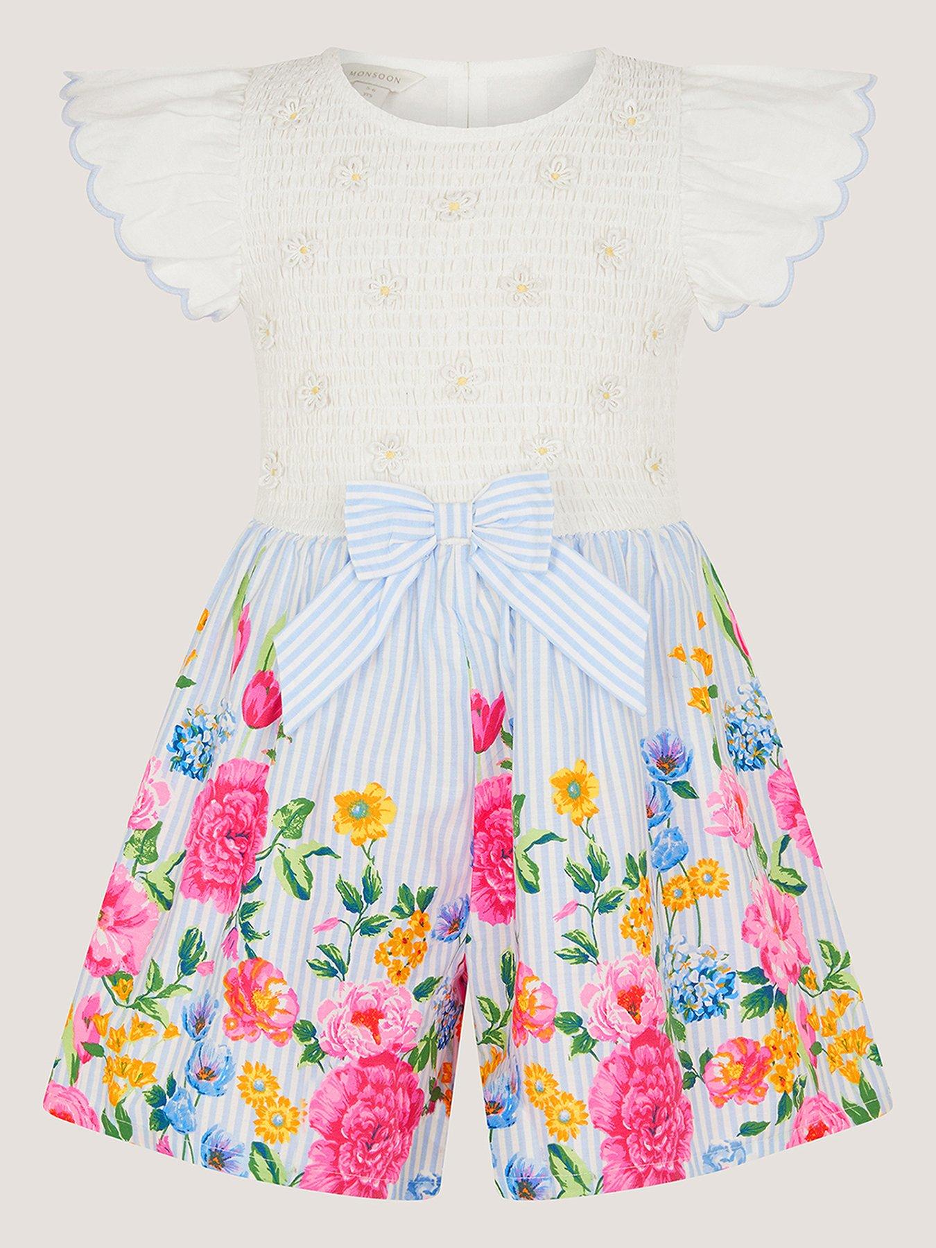 Image 1 of 3 of Monsoon Girls Tick Bloom Playsuit - Blue